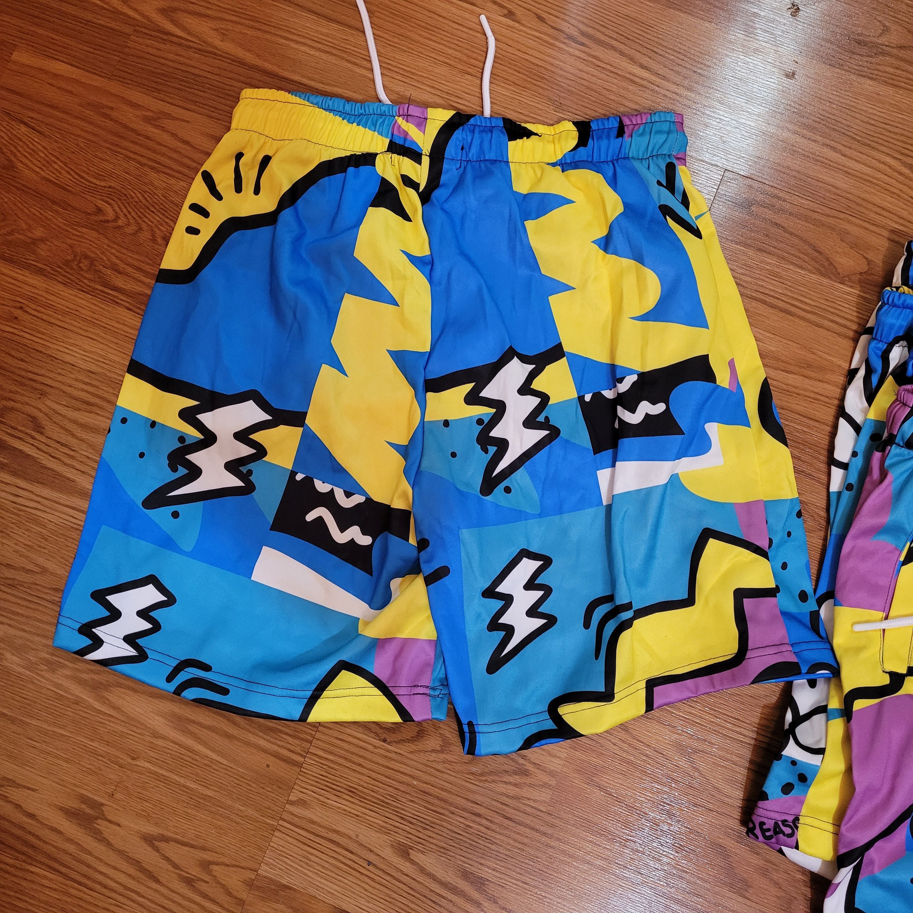 Reason RSN Pop Art Beach Shorts Medium Blue Teal Yellow Purple Size US 36 / EU 52 - 4 Thumbnail
