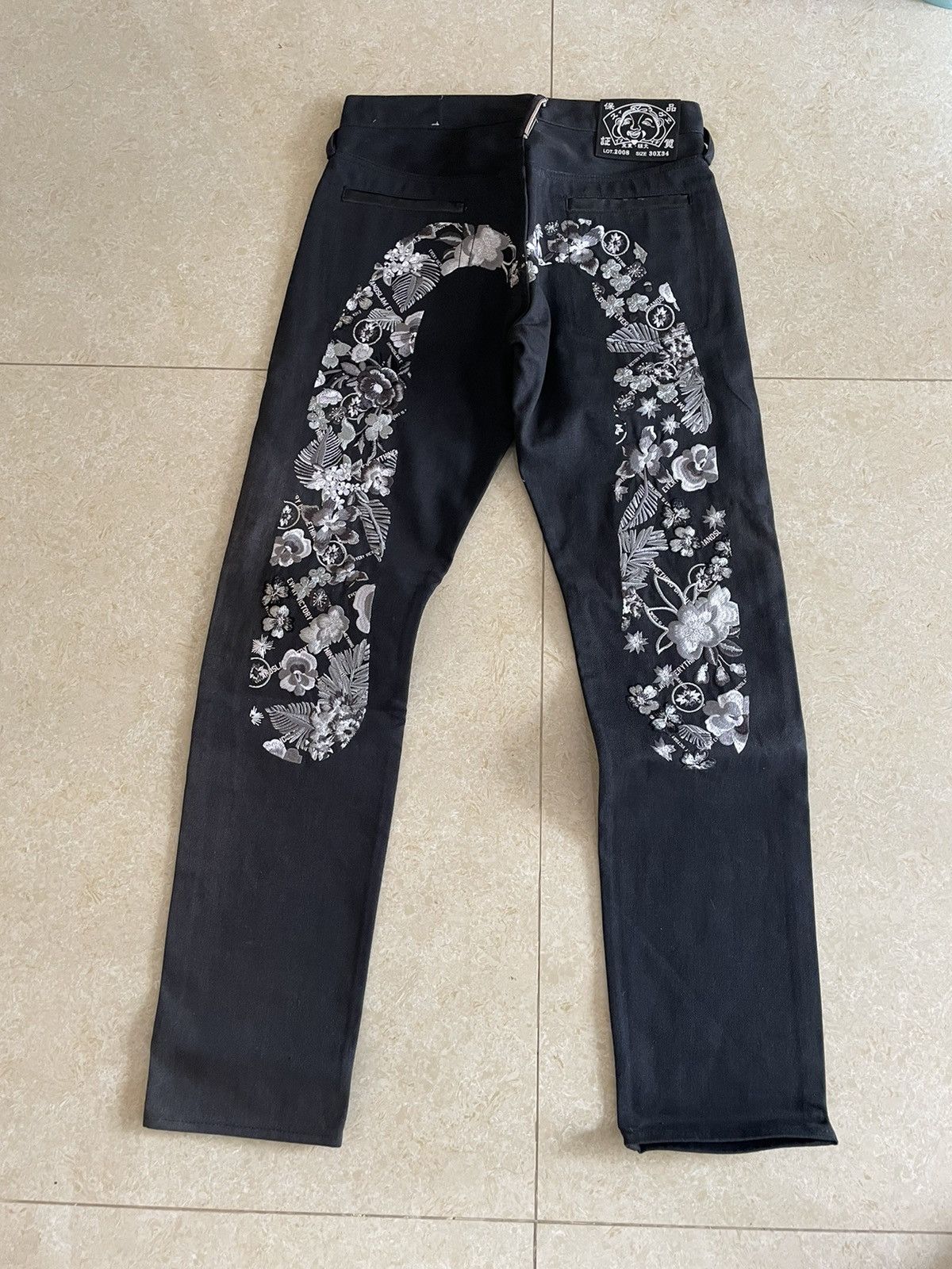 Short Jean EVISU Selvedge Sakura Taille US28/FR38 - Occasion Très Bon état, Délavage Vintage, Lot 20005