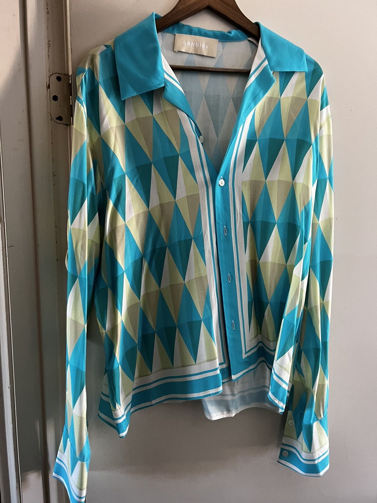 SANGIEV Blue Diamond Print Shirt