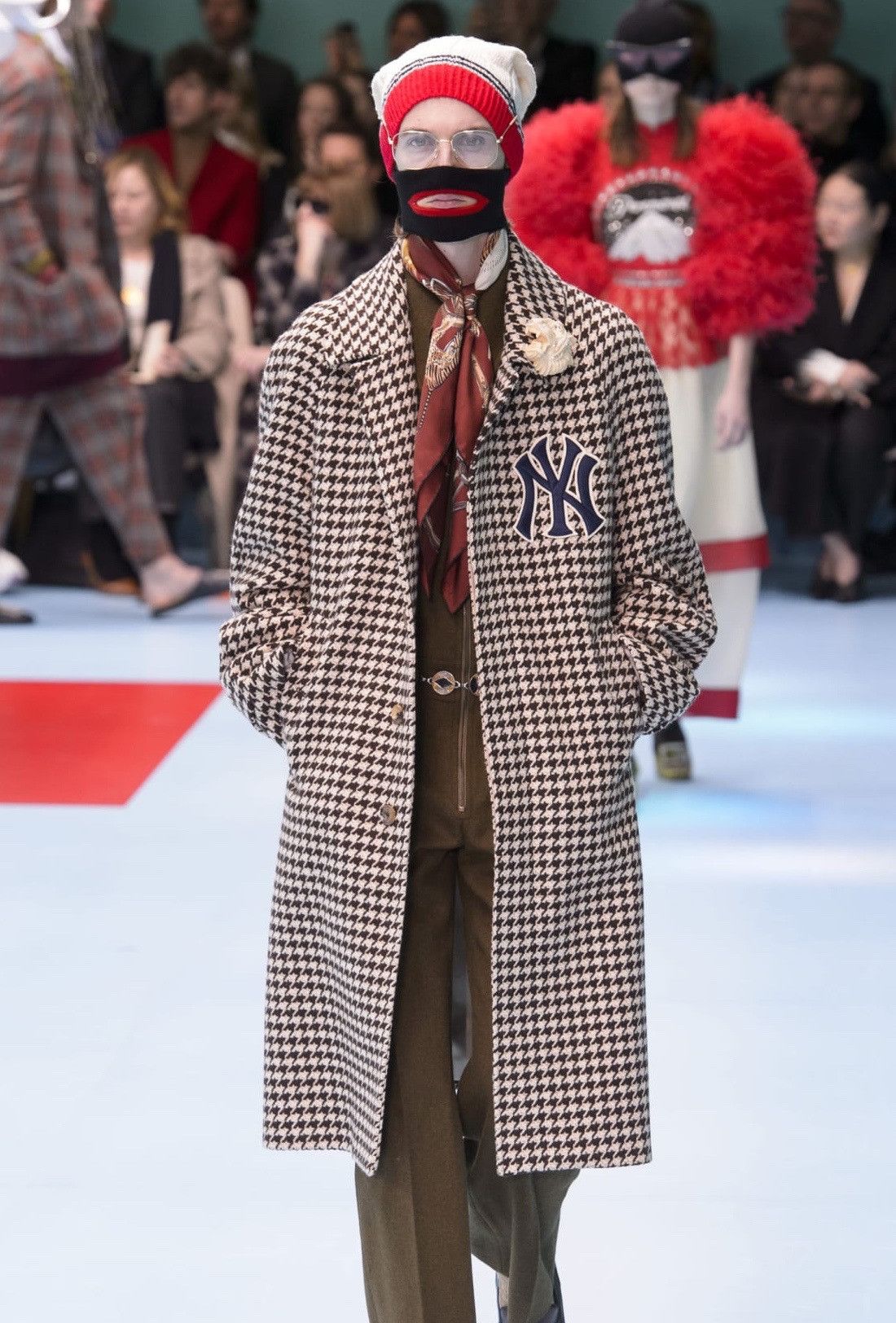 Gucci MLB New York Yankees NY Yankees Houndstooth Wool Embroidered Beige Brown Coat Grailed