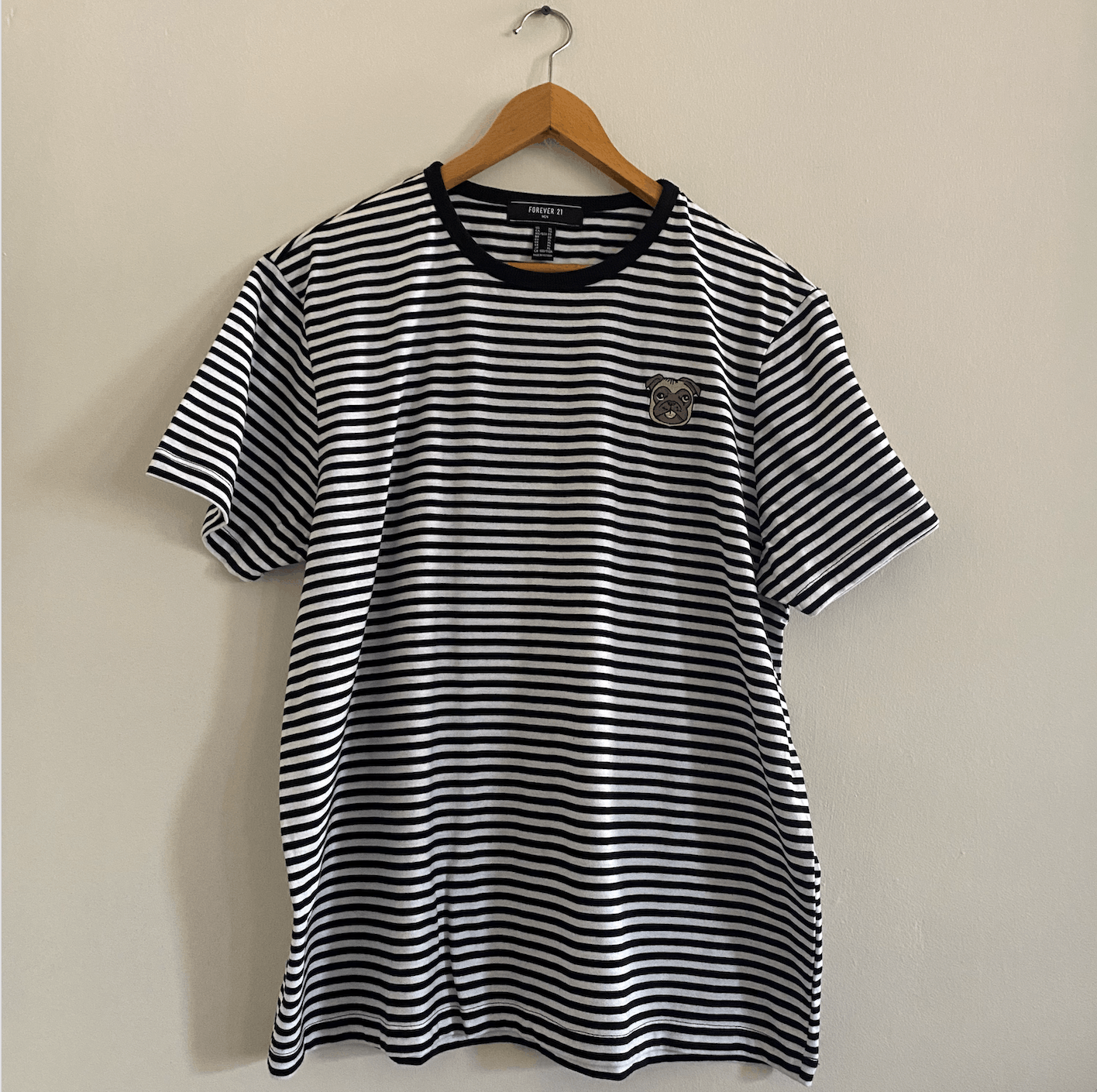 Forever 21 NEW Men's Black and White Striped Pug T-Shirt Size US XL / EU 56 / 4 - 1 Thumbnail