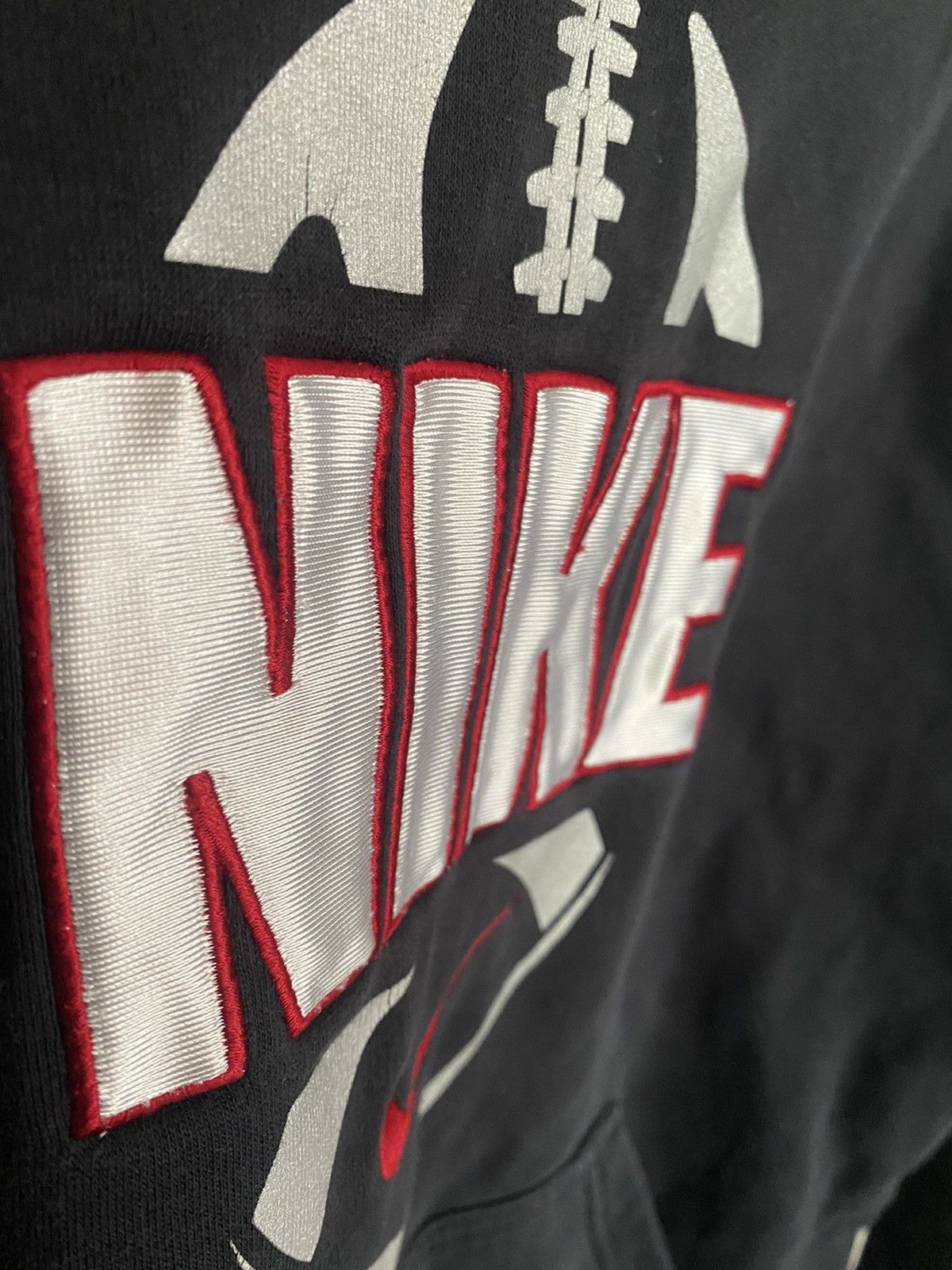 Vintage Nike Embroidered Black Football Hoodie W Red Swoosh