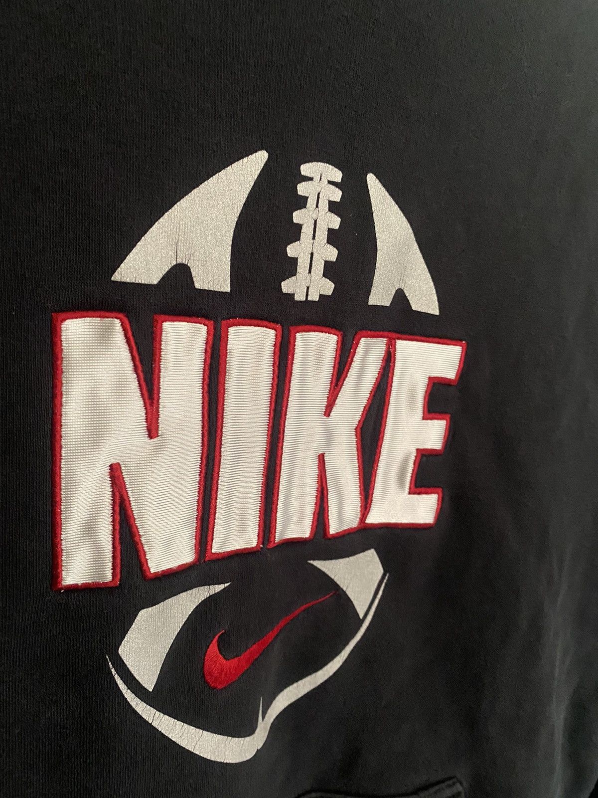 Vintage Nike Embroidered Black Football Hoodie W Red Swoosh