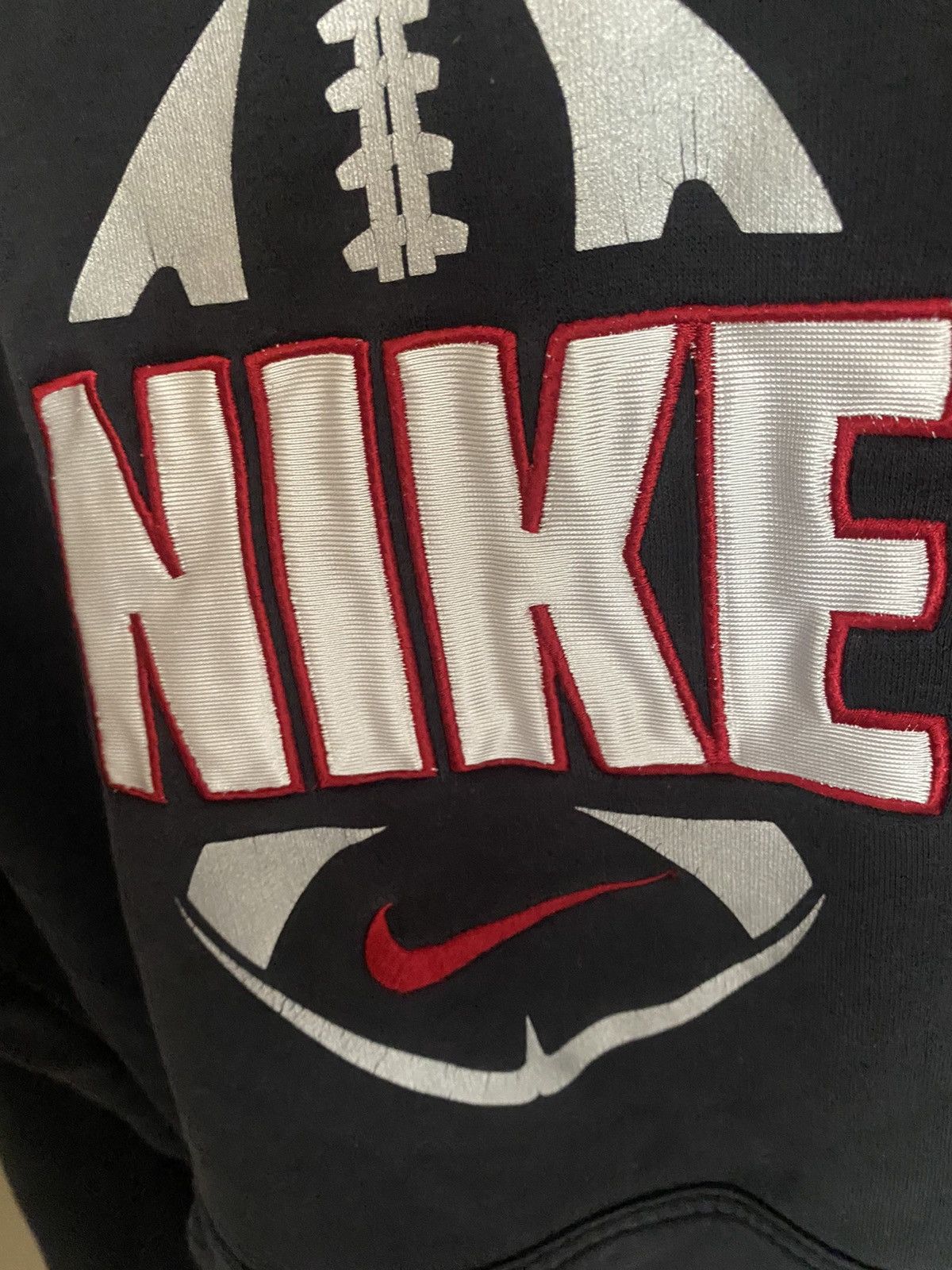 Vintage Nike Embroidered Black Football Hoodie W Red Swoosh