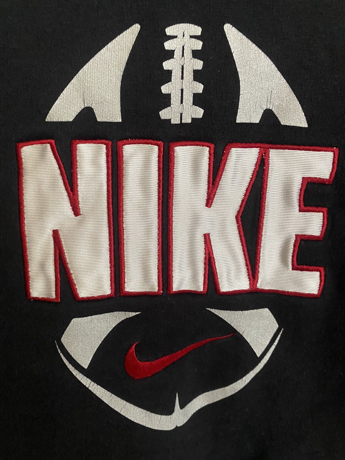 Vintage Nike Embroidered Black Football Hoodie W Red Swoosh
