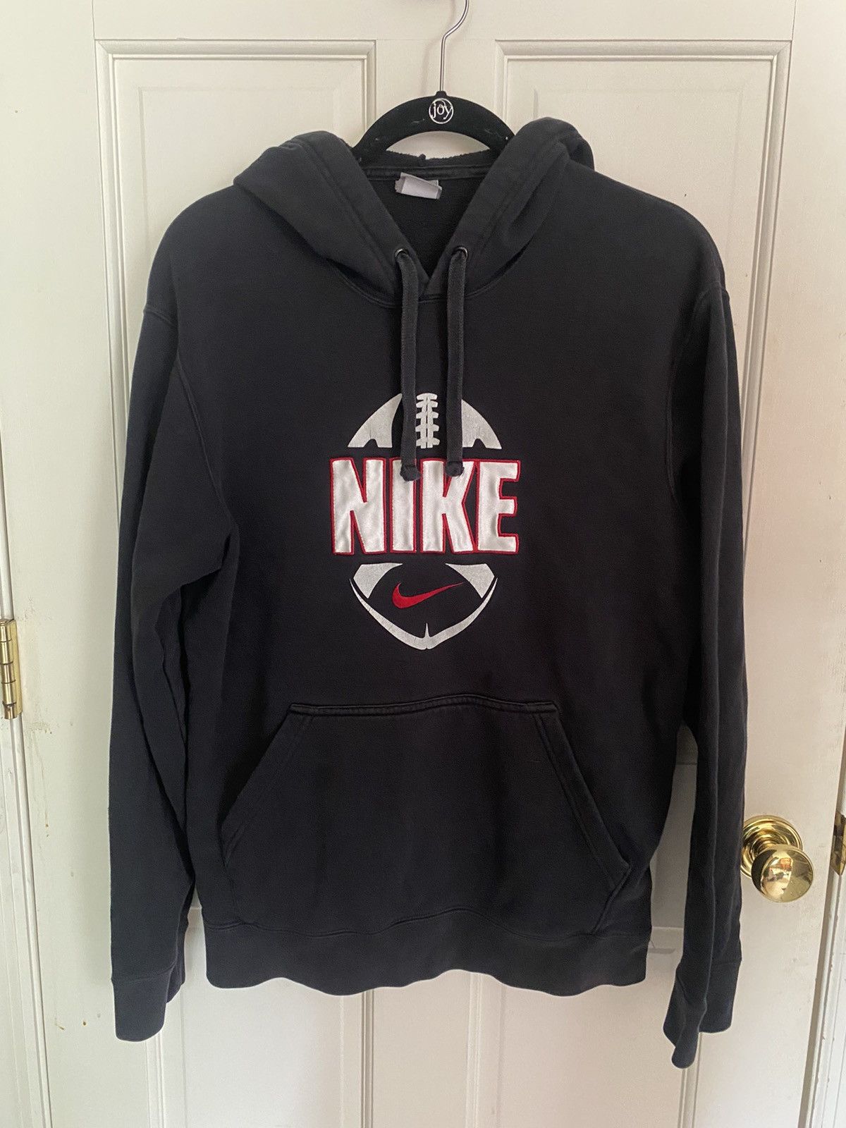 Vintage Nike Embroidered Black Football Hoodie W Red Swoosh