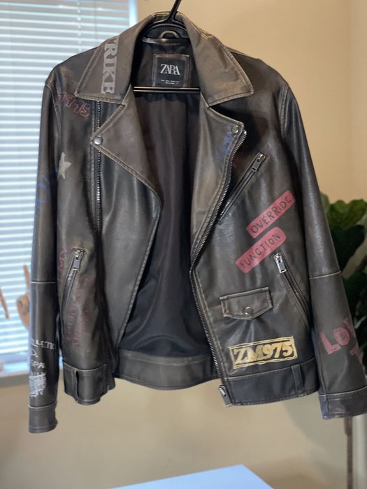 Zara graffiti shop leather jacket