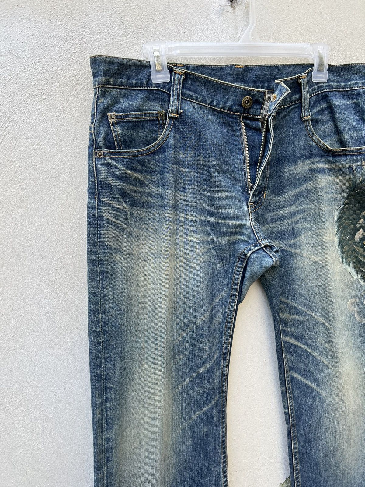 Vintage VTG Namino Ritatsujin Japan Clouds Dragon Denim Flare Jeans Size US 34 / EU 50 - 16 Thumbnail