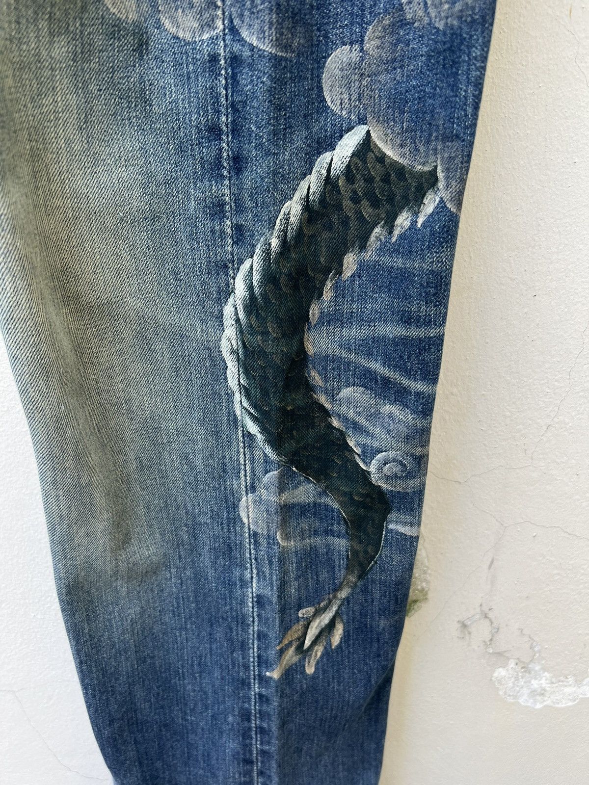 Vintage VTG Namino Ritatsujin Japan Clouds Dragon Denim Flare Jeans Size US 34 / EU 50 - 13 Thumbnail