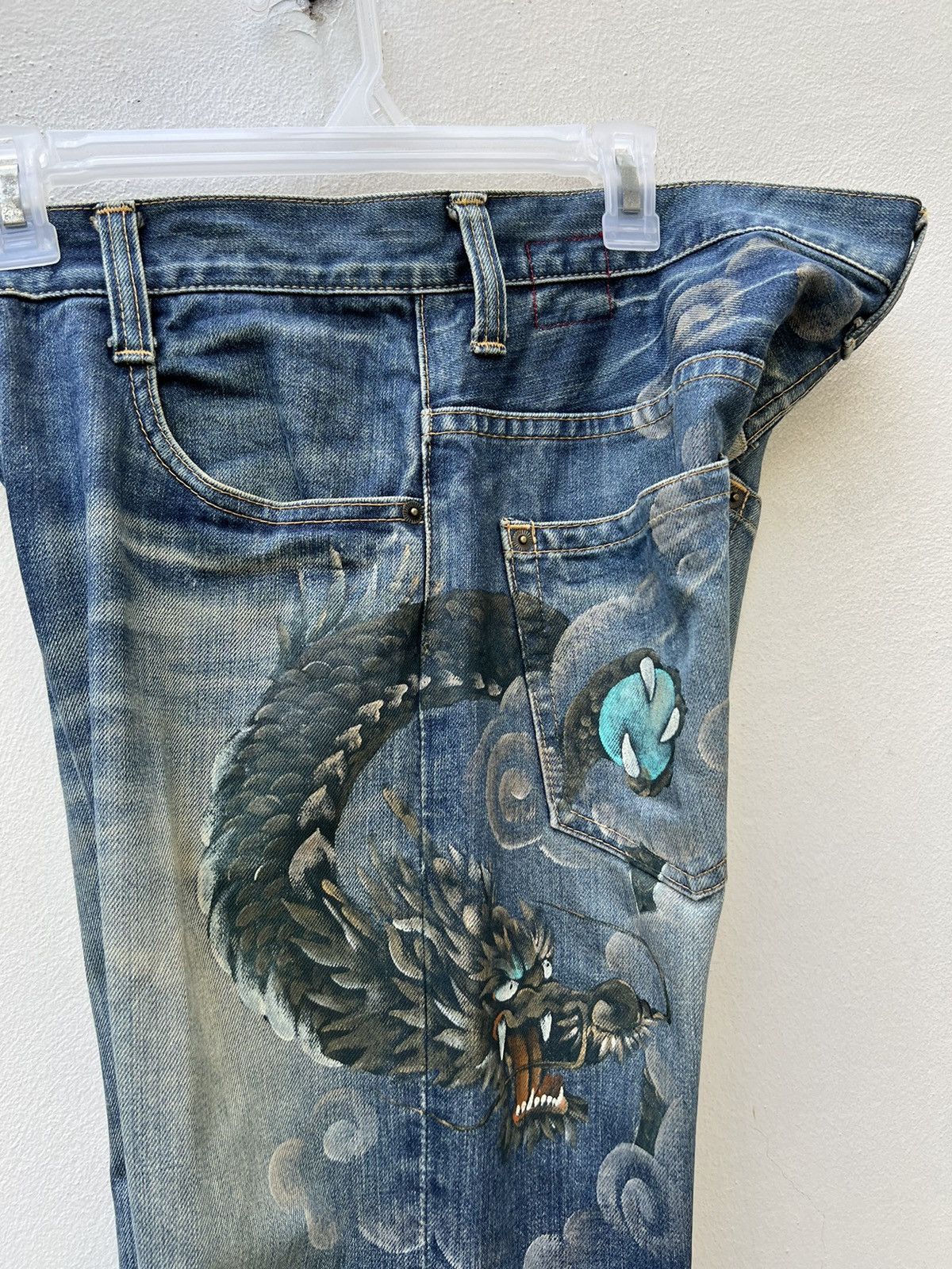 Vintage VTG Namino Ritatsujin Japan Clouds Dragon Denim Flare Jeans Size US 34 / EU 50 - 12 Thumbnail