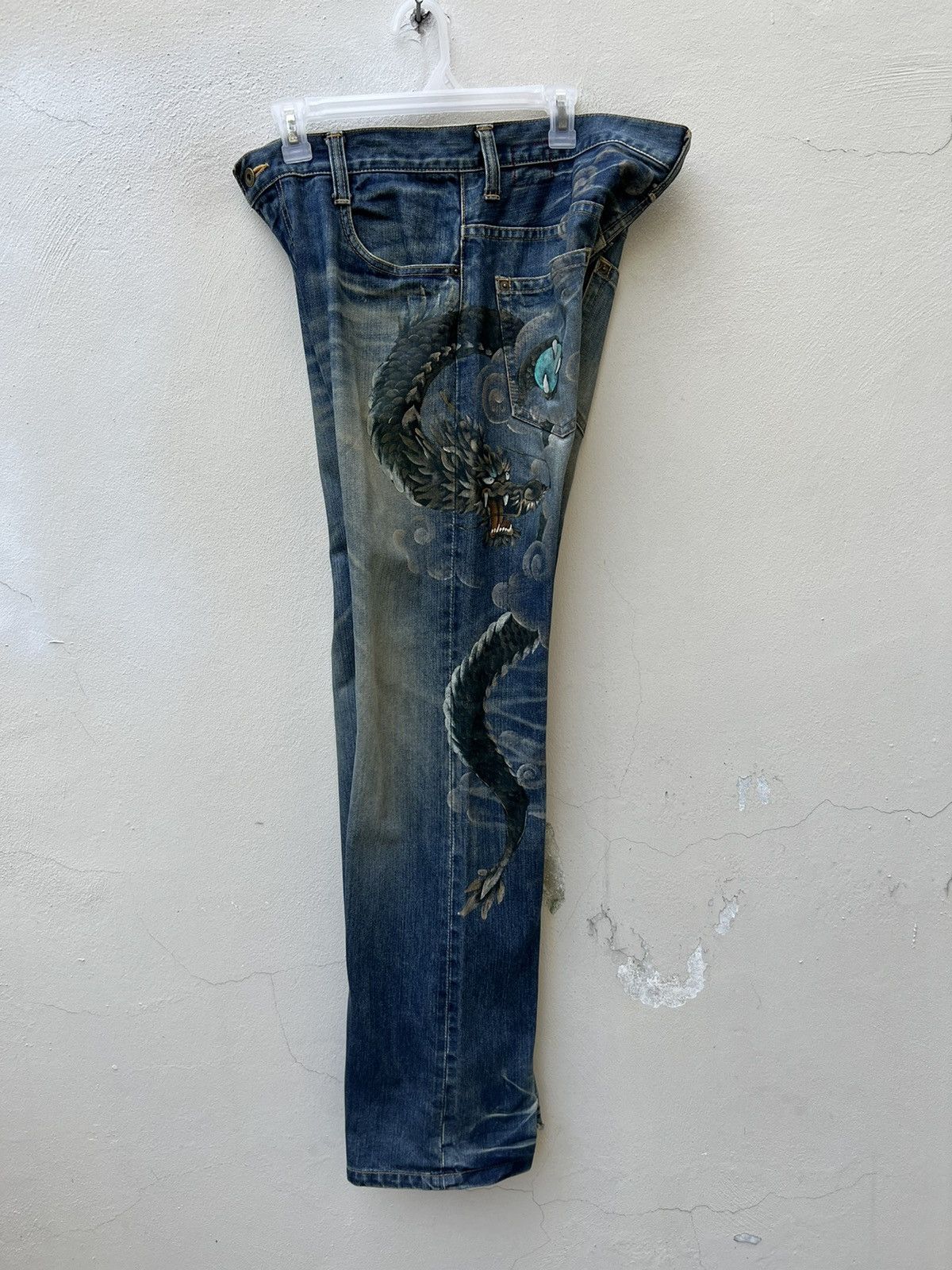 Vintage VTG Namino Ritatsujin Japan Clouds Dragon Denim Flare Jeans Size US 34 / EU 50 - 11 Thumbnail