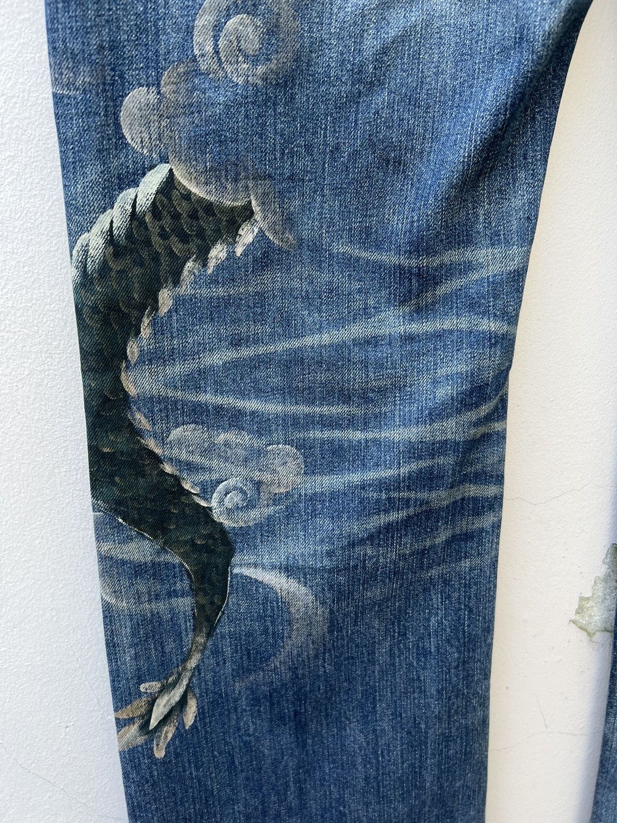 Vintage VTG Namino Ritatsujin Japan Clouds Dragon Denim Flare Jeans Size US 34 / EU 50 - 6 Thumbnail