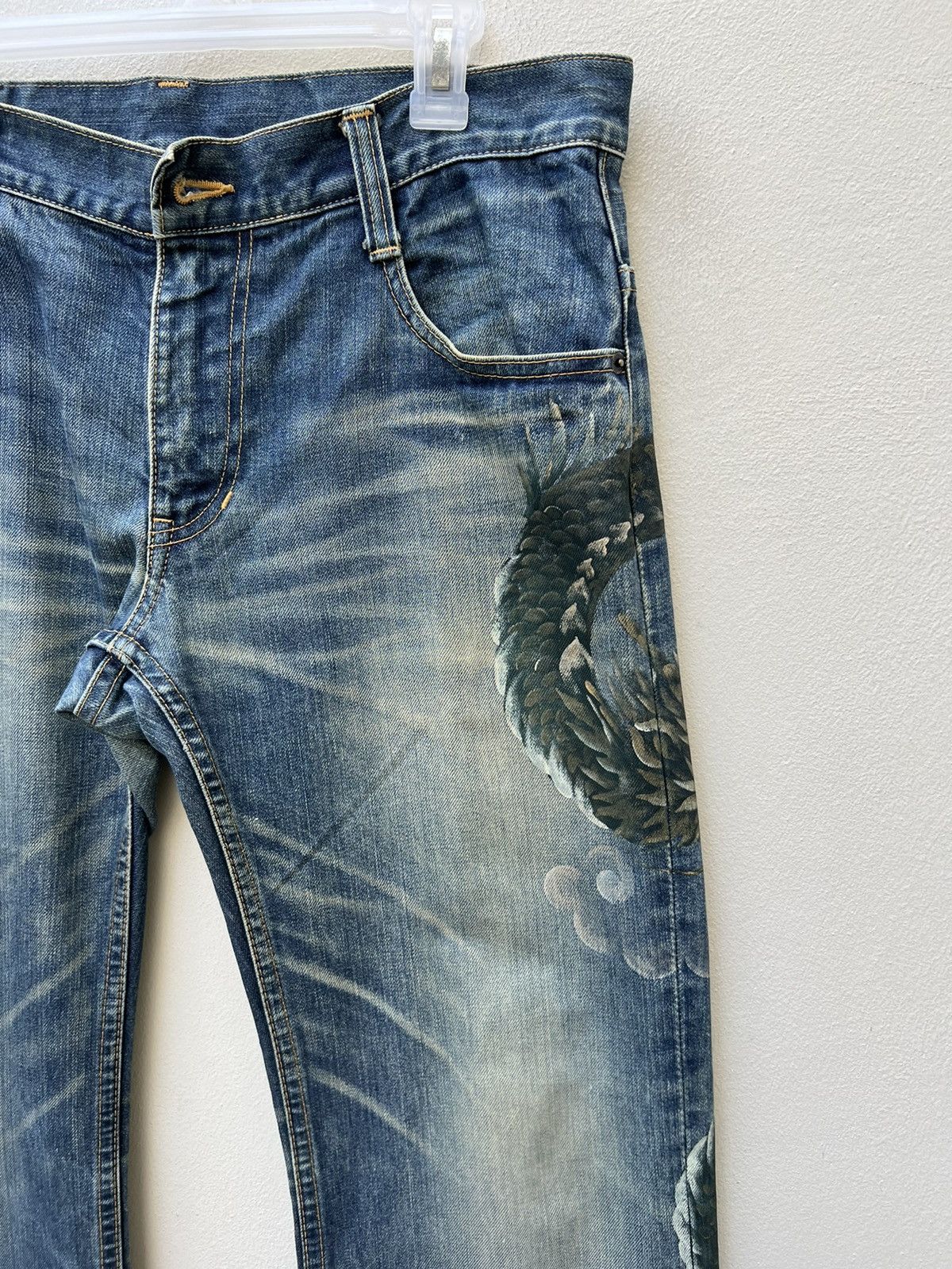 Vintage VTG Namino Ritatsujin Japan Clouds Dragon Denim Flare Jeans Size US 34 / EU 50 - 20 Thumbnail
