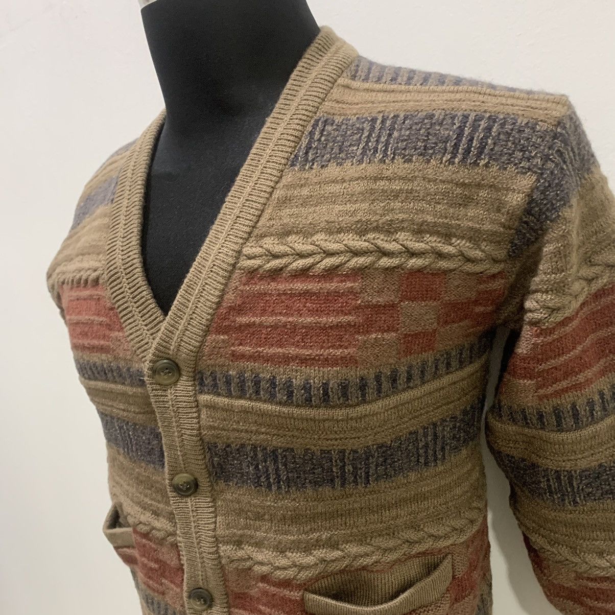 Giovanni Valentino MARIO GIOVANNI ITALY Fair Isle Cable Knit Cardigan Sweater Size S / US 4 / IT 40 - 3 Thumbnail