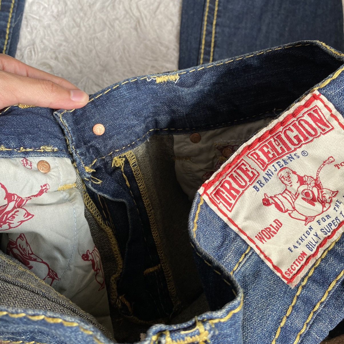 True Religion Vintage True Religion Billy Super T Yellow Stitch Jeans Size US 32 / EU 48 - 4 Thumbnail