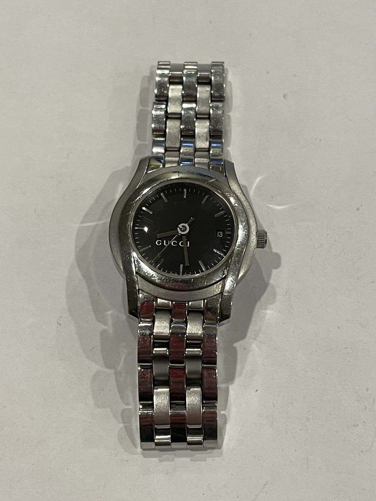 Gucci Watch 5500L G Class Black Face Silver Bracelet 27mm