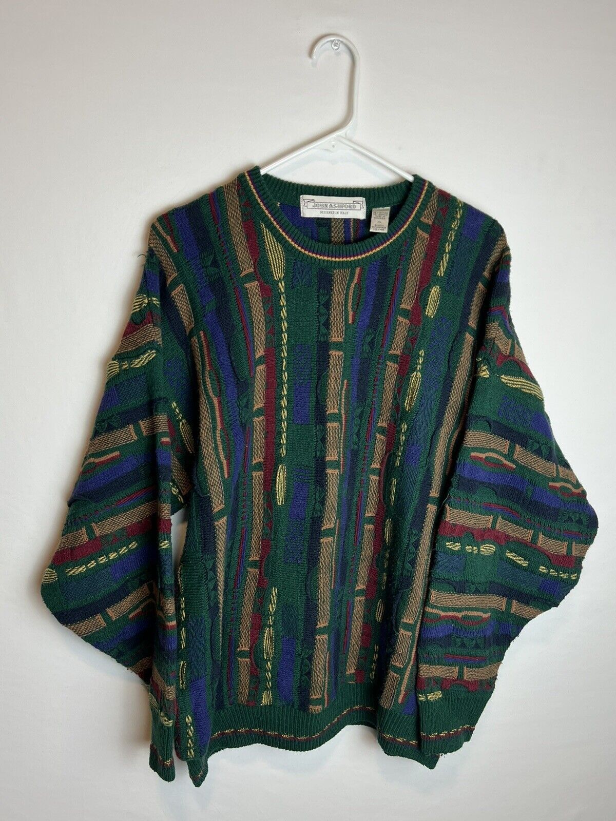 John Ashford Knit Sweater Multicolor Mens XL 90s Coogi