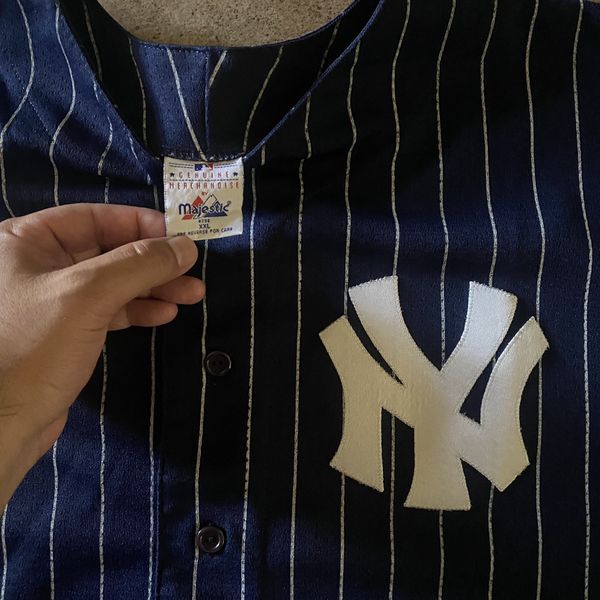 New York Yankees Navy Blue Pinstripe Jersey Size L Majestic