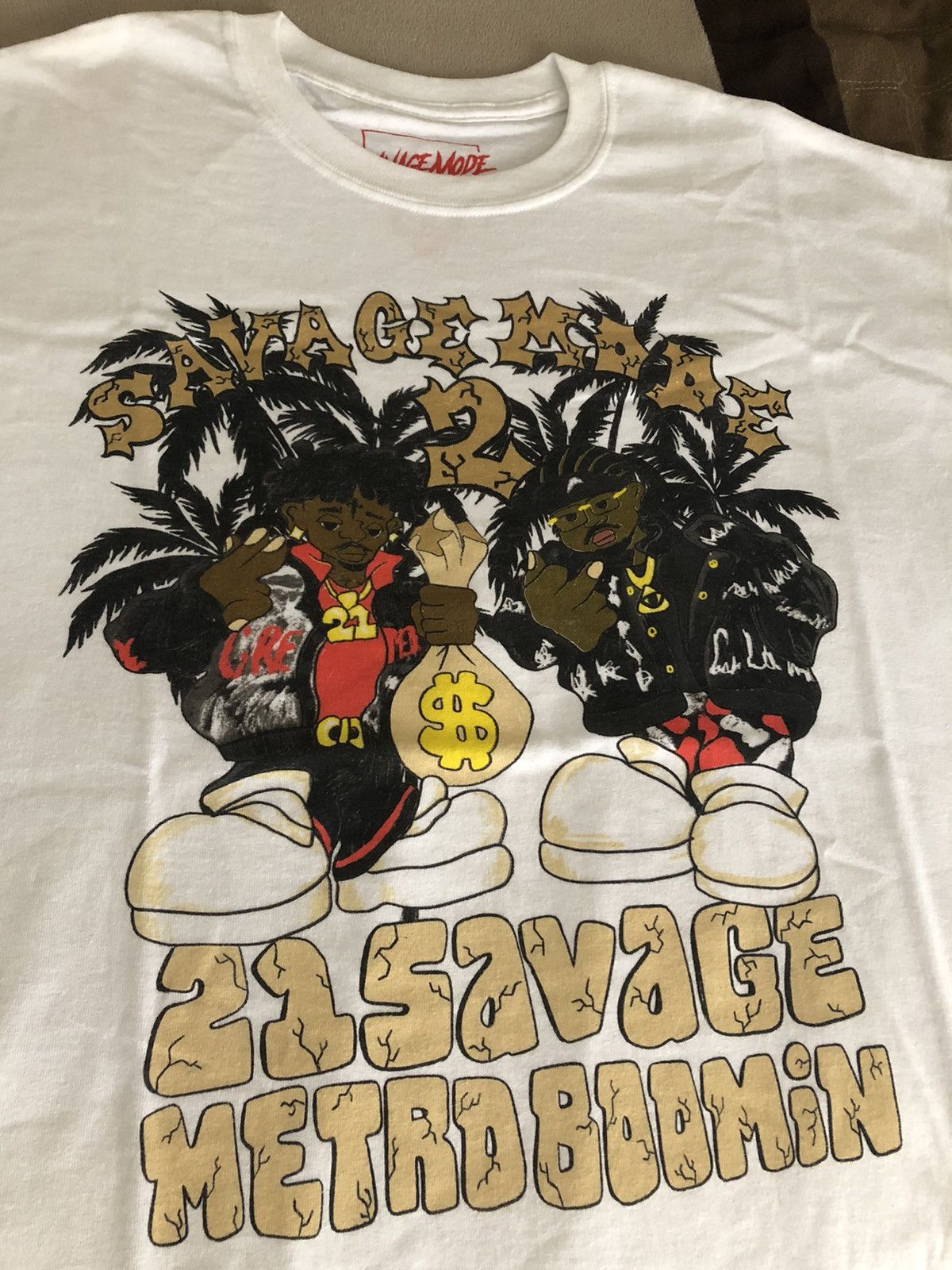 21 Savage × Metro Boomin × Rap Tees Savage Mode 2 White Tee Shirt 