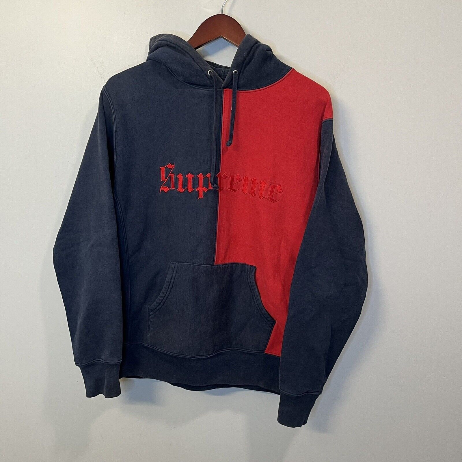 Supreme Supreme Spellout Hoodie Sweatshirt Color Block Blue Red Grailed