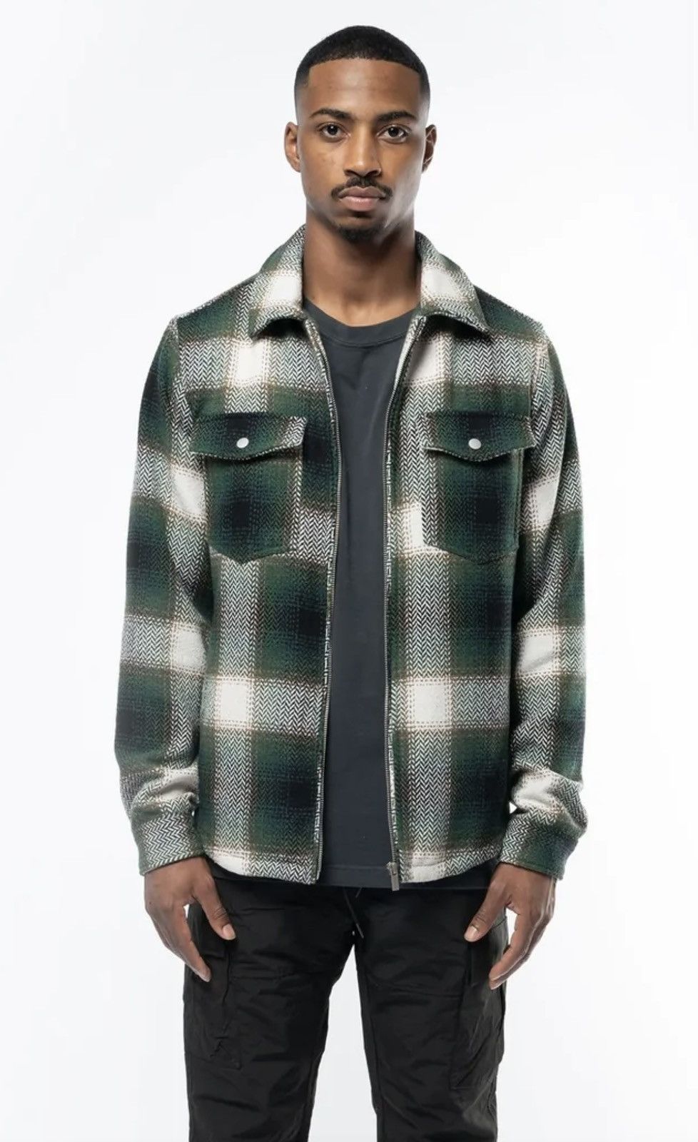 Richie Le Collection PREMIUM ZIPPER FLANNEL - GREEN SMALL Size US S / EU 44-46 / 1 - 2 Thumbnail