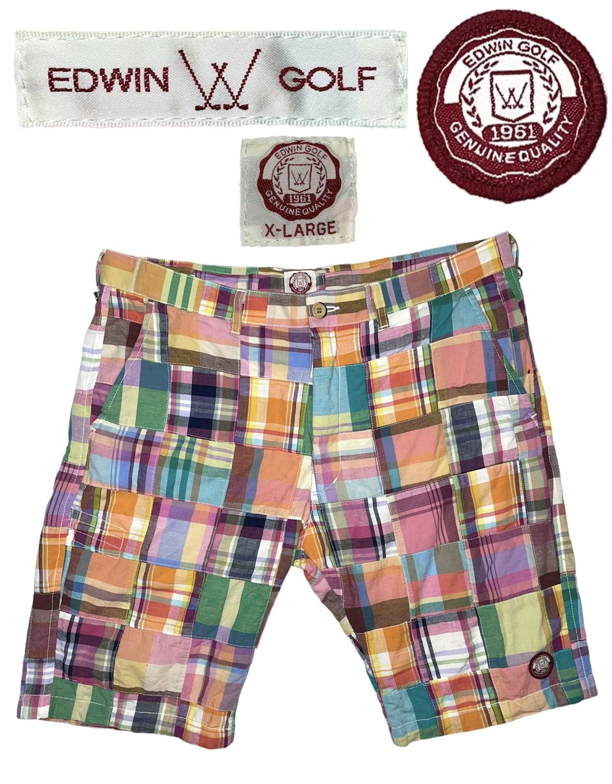 Edwin Vintage Edwin Golf Patchwork art designer plaid Short Size US 35 - 1 Thumbnail