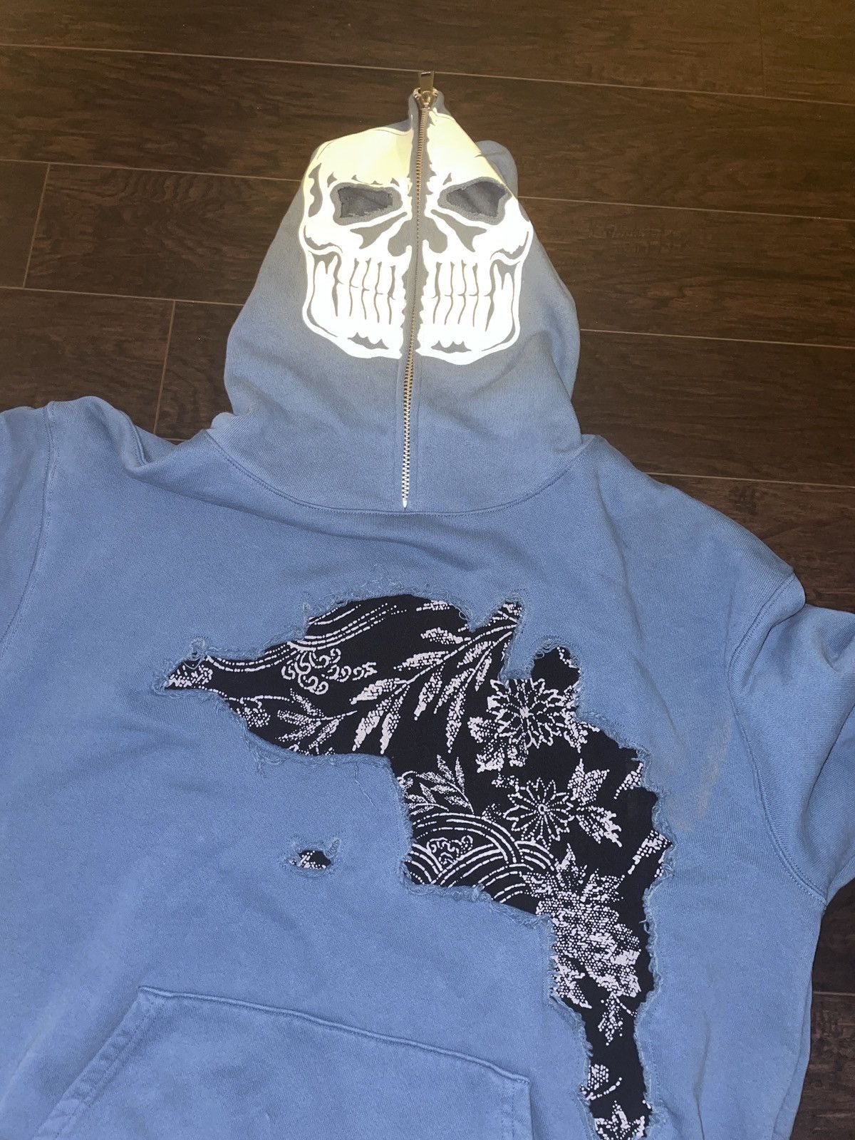 Warren Lotas Indigo skull zip hoodie | Grailed