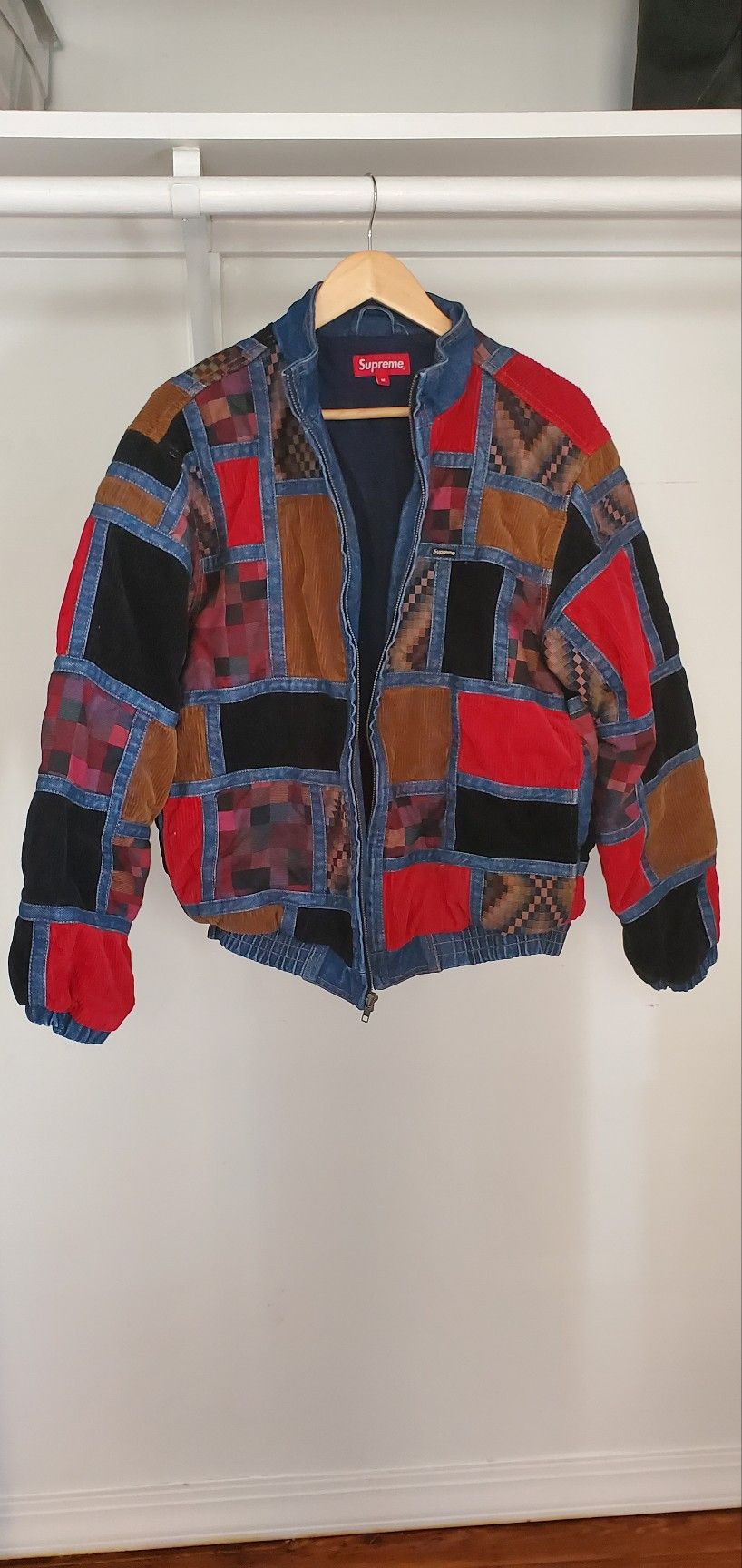 Supreme Corduroy Patchwork Denim Jacket Washed Blue