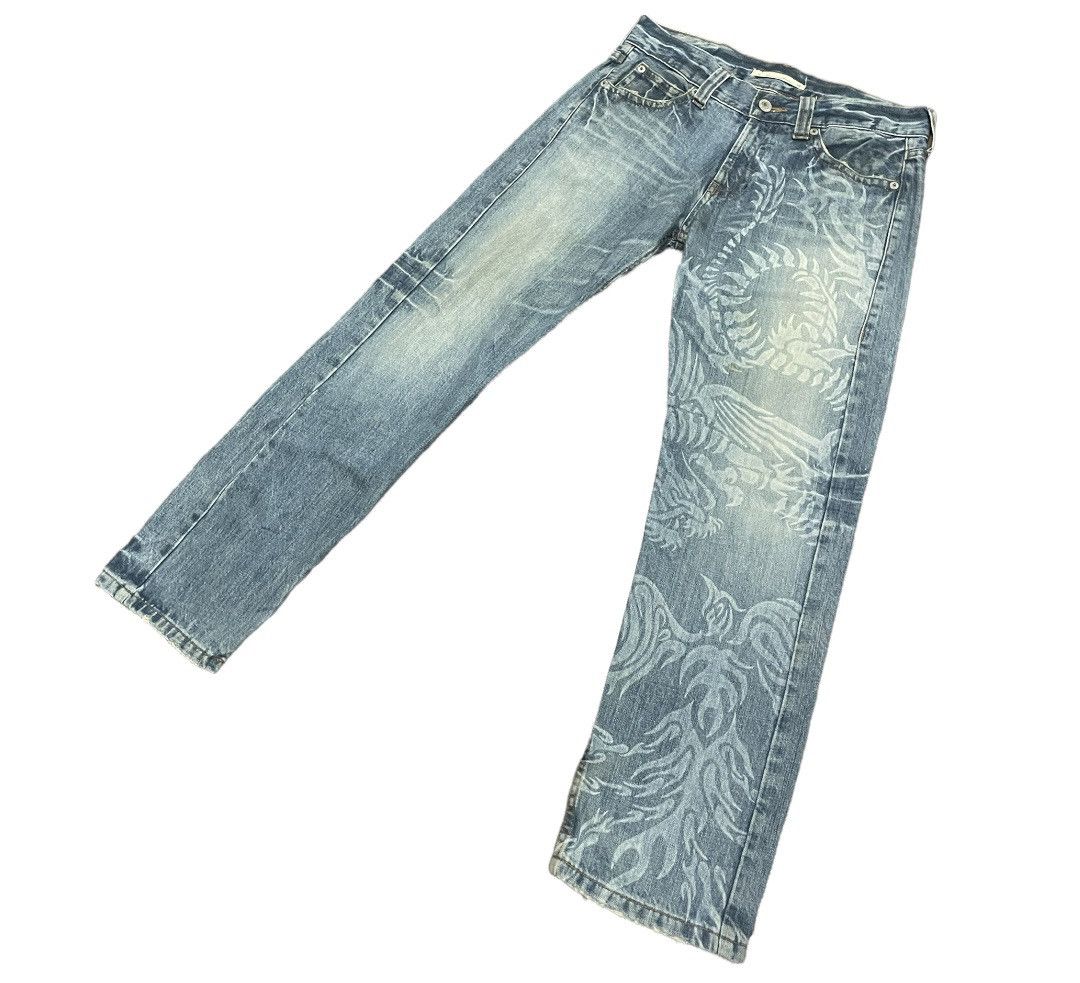 Hiroshi Fujiwara Vintage Japanese Burning Violet Dragon Phoenix Tattoo Jeans Size US 34 / EU 50 - 2 Thumbnail