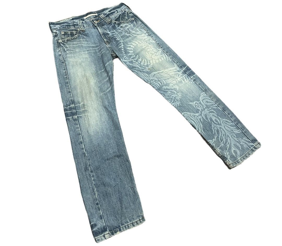 Hiroshi Fujiwara Vintage Japanese Burning Violet Dragon Phoenix Tattoo Jeans Size US 34 / EU 50 - 4 Thumbnail