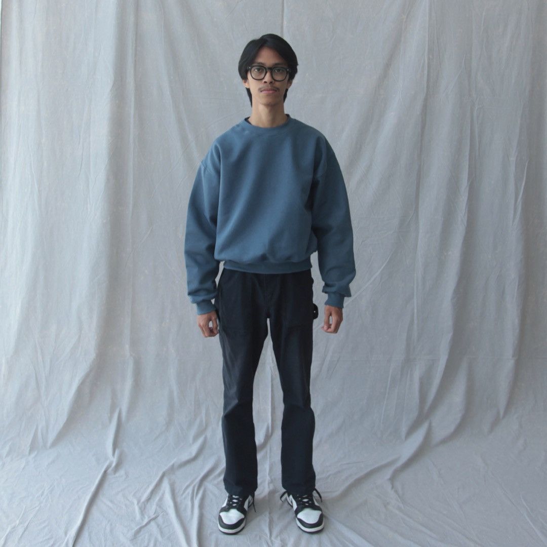 スウェット・トレーナー Stone  Cotton jersey crewneck sweatshirt Blue Stone Island - Logo-Appliquéd Garment-Dyed Organic Cotton