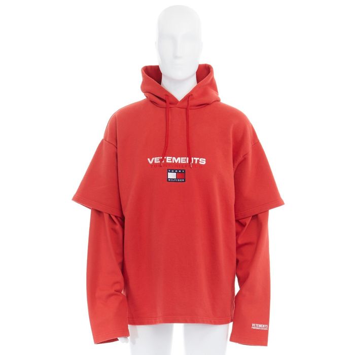 Vetements x tommy hilfiger layered embroidered sale cotton hoodie