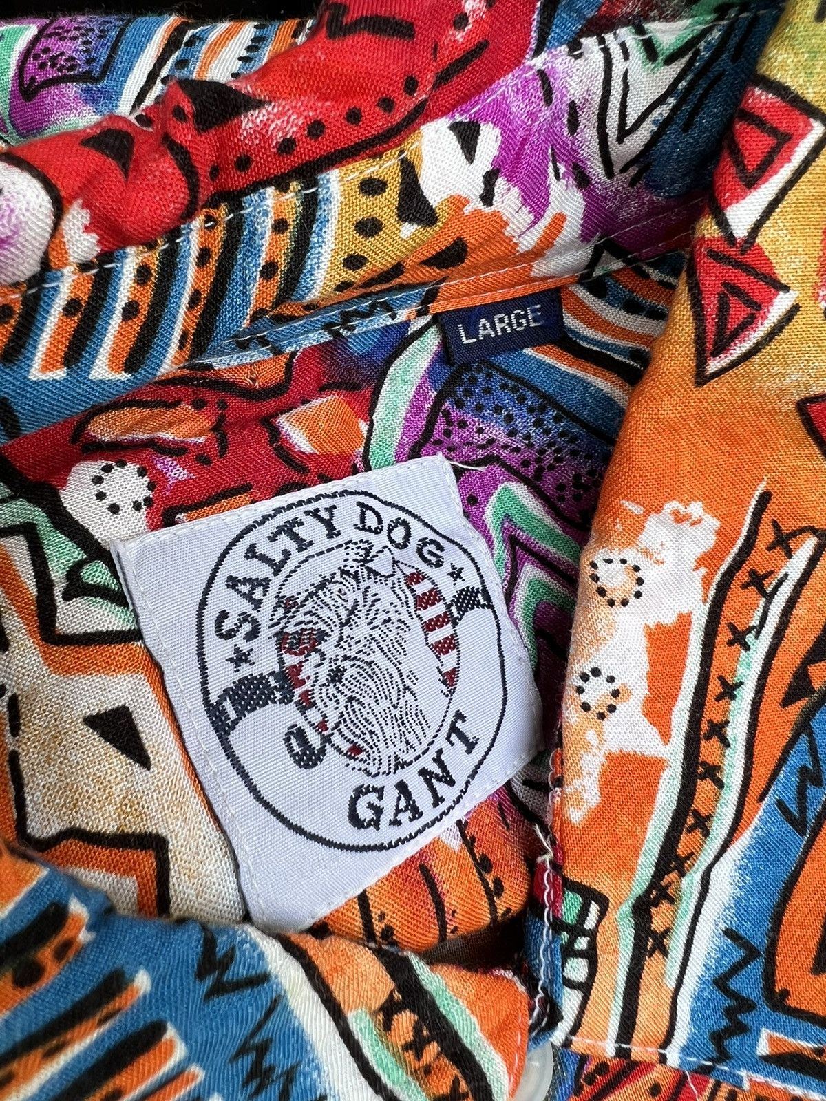 Vintage Vintage 90s Salty Dog Gant 100% Rayon Psychedelic Art Shirt Size US L / EU 52-54 / 3 - 16 Thumbnail