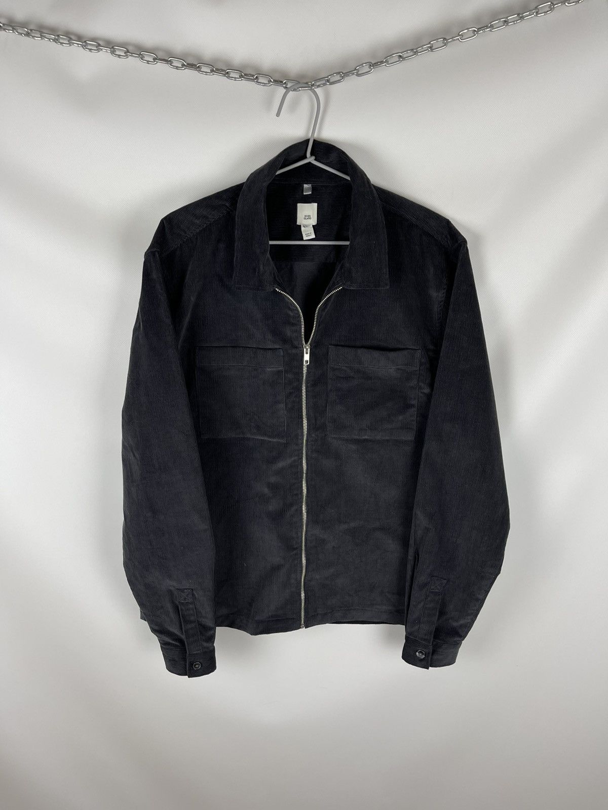 River Island black corduroy double pocket overshirt jacket