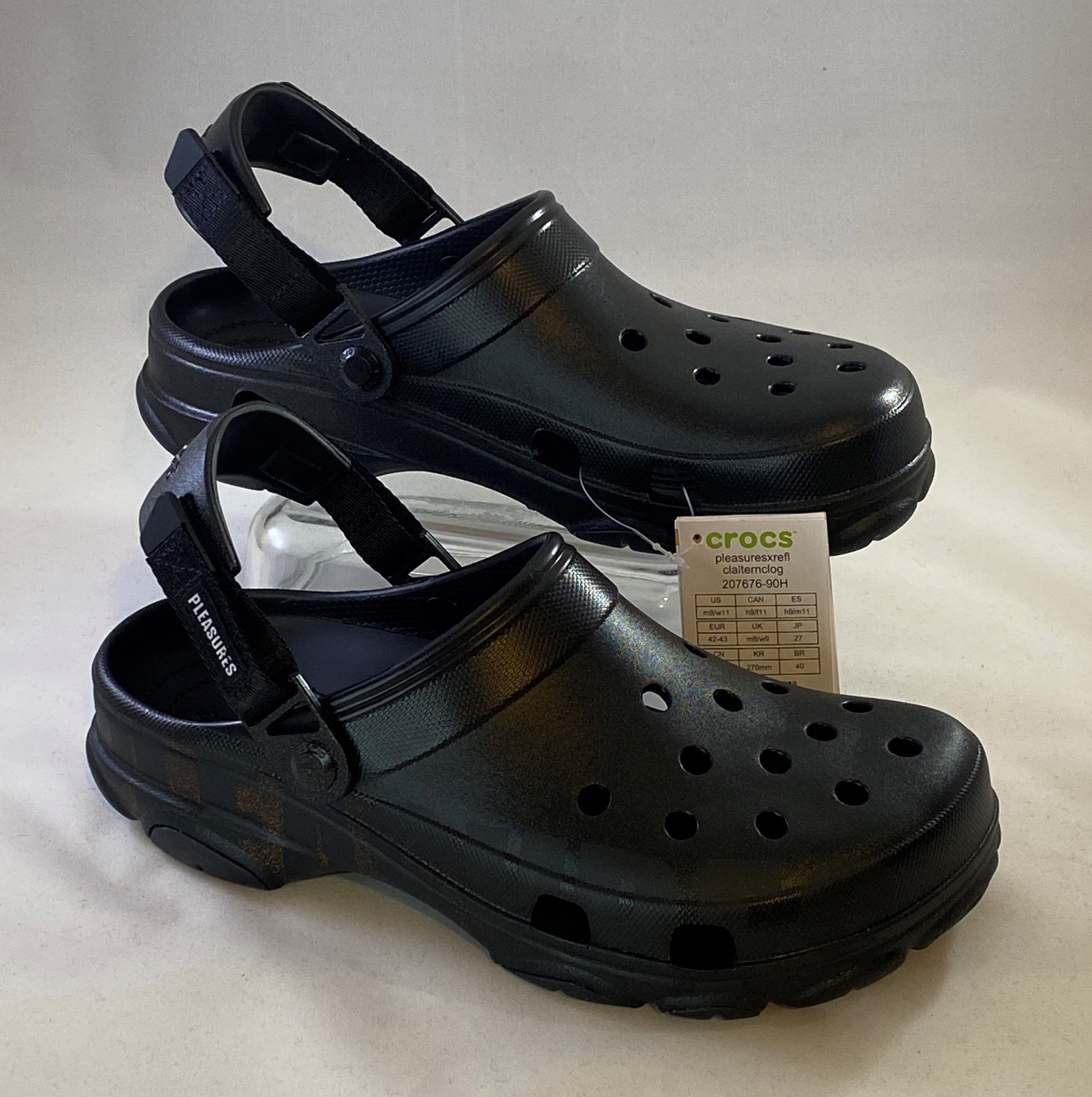 Crocs × Pleasures All Terrain Clog "Black" Size 9M/11W Reflective Sandals New Size US 9 / EU 42 - 2 Thumbnail