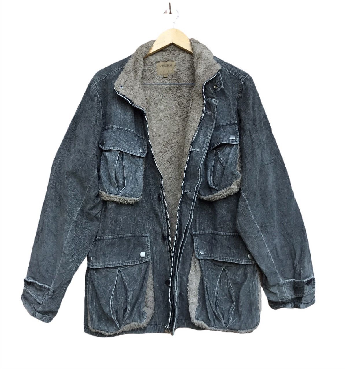 image of Designer Corisco Corduroy Sherpa Heavy Field Jacket in Grey, Men's (Size Medium)