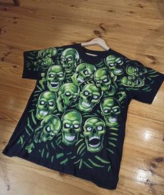 Men's Retro Green Skull Short Sleeve Cotton T-shirt - Temu