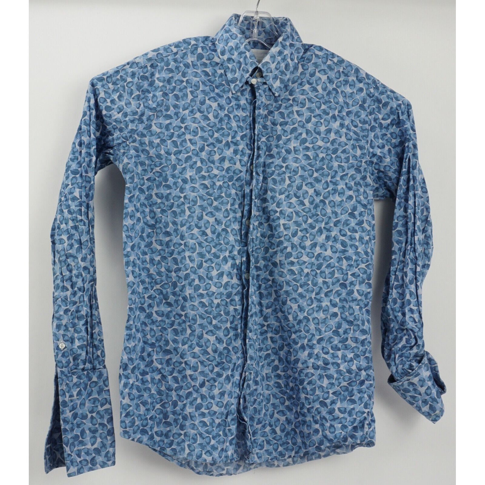 William Hunt William Hunt Savile Row 15.5 Blue Floral Cotton Button Up ...