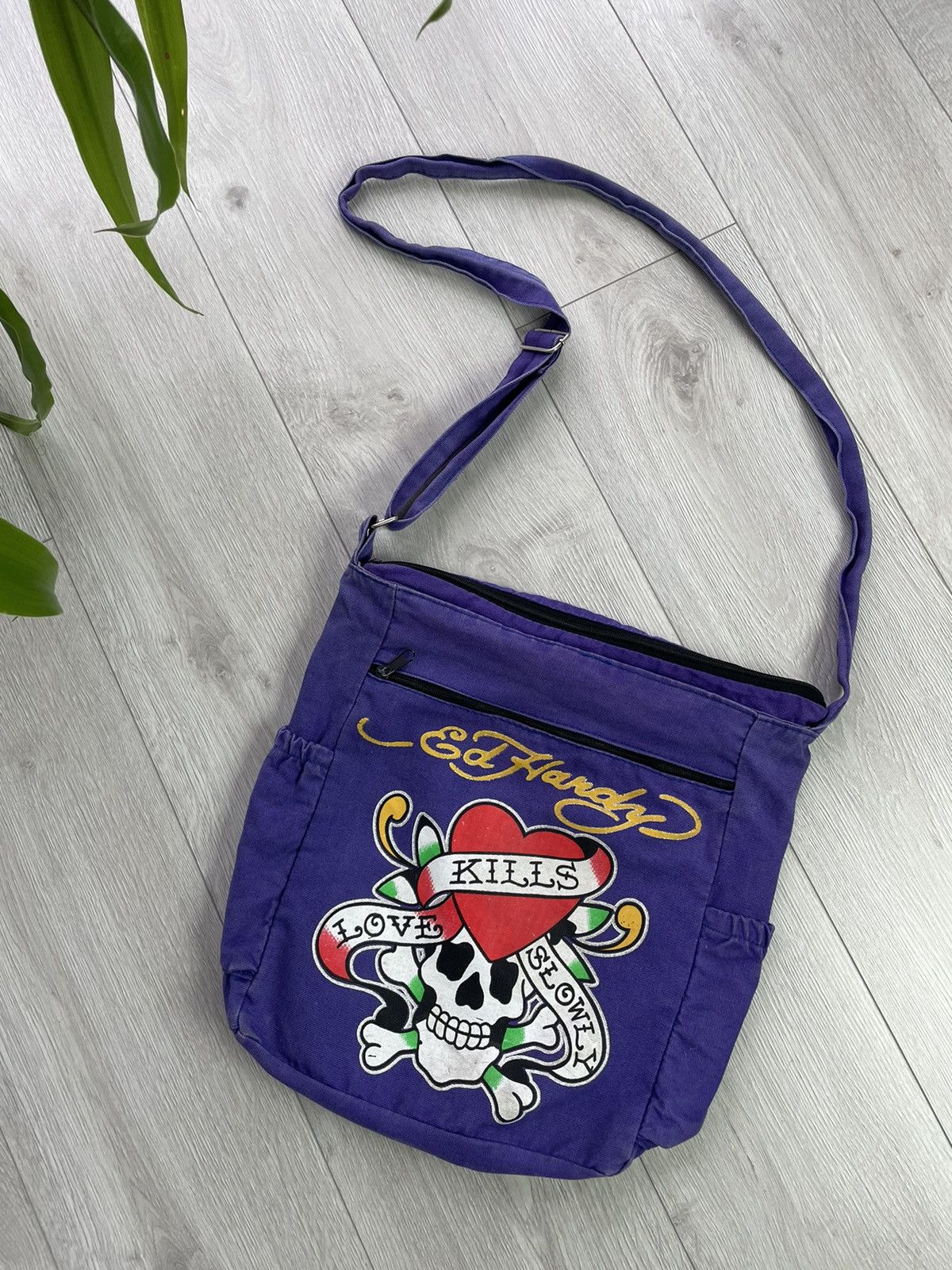 Christian Audigier x Ed Hardy Purple Messenger / Shoulder Bag, Men's