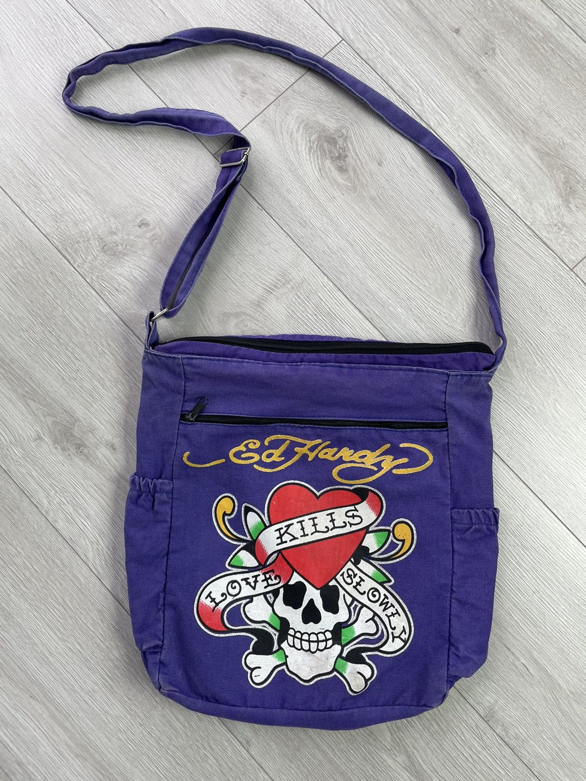 Christian Audigier × Ed Hardy × Vintage Ed Hardy Rare Purple Messenger / Shoulder Bag Size ONE SIZE - 2 Thumbnail