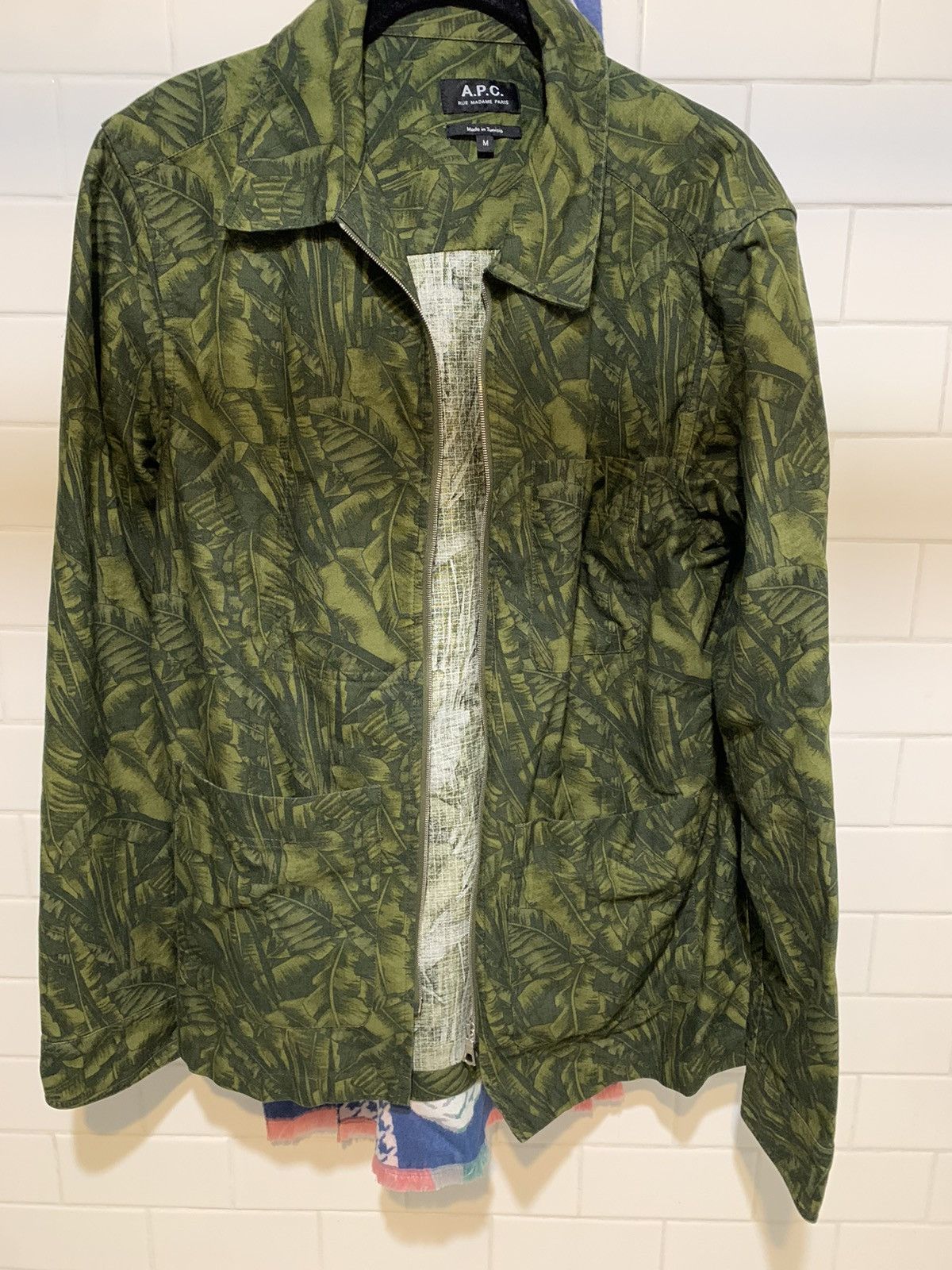 Dark Green Leaf Patterned APC zip-up Work Jacket