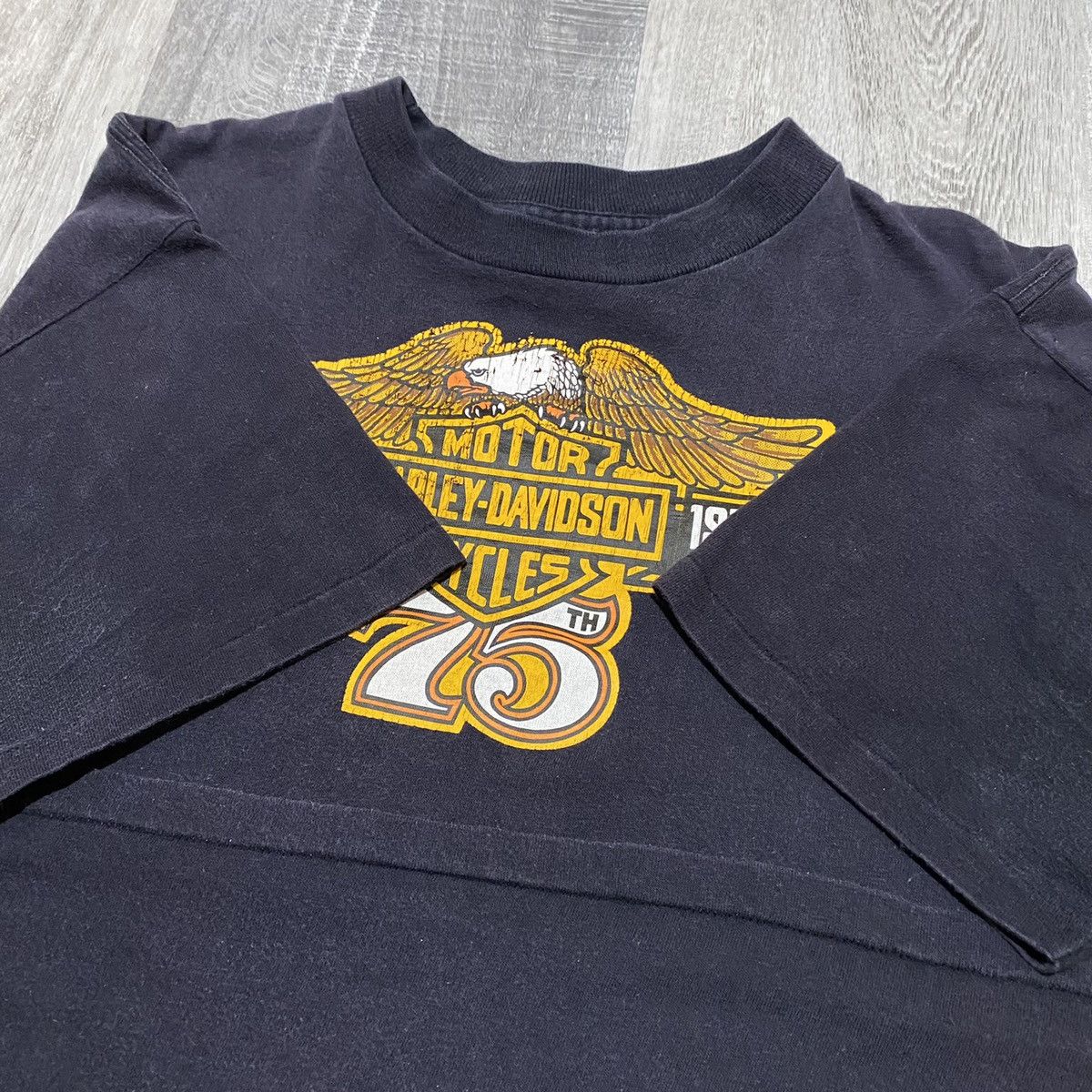 Harley Davidson × Vintage Harley-Davidson 1978 75th Black 70s RARE USA Biker T Shirt Size US XL / EU 56 / 4 - 5 Thumbnail