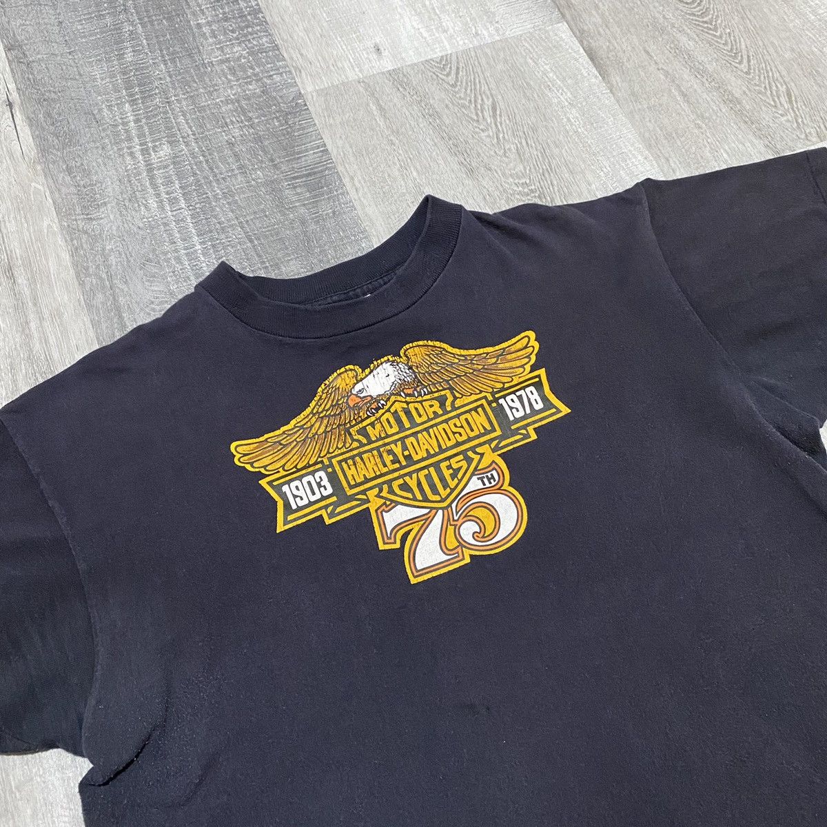 Harley Davidson × Vintage Harley-Davidson 1978 75th Black 70s RARE USA Biker T Shirt Size US XL / EU 56 / 4 - 6 Thumbnail