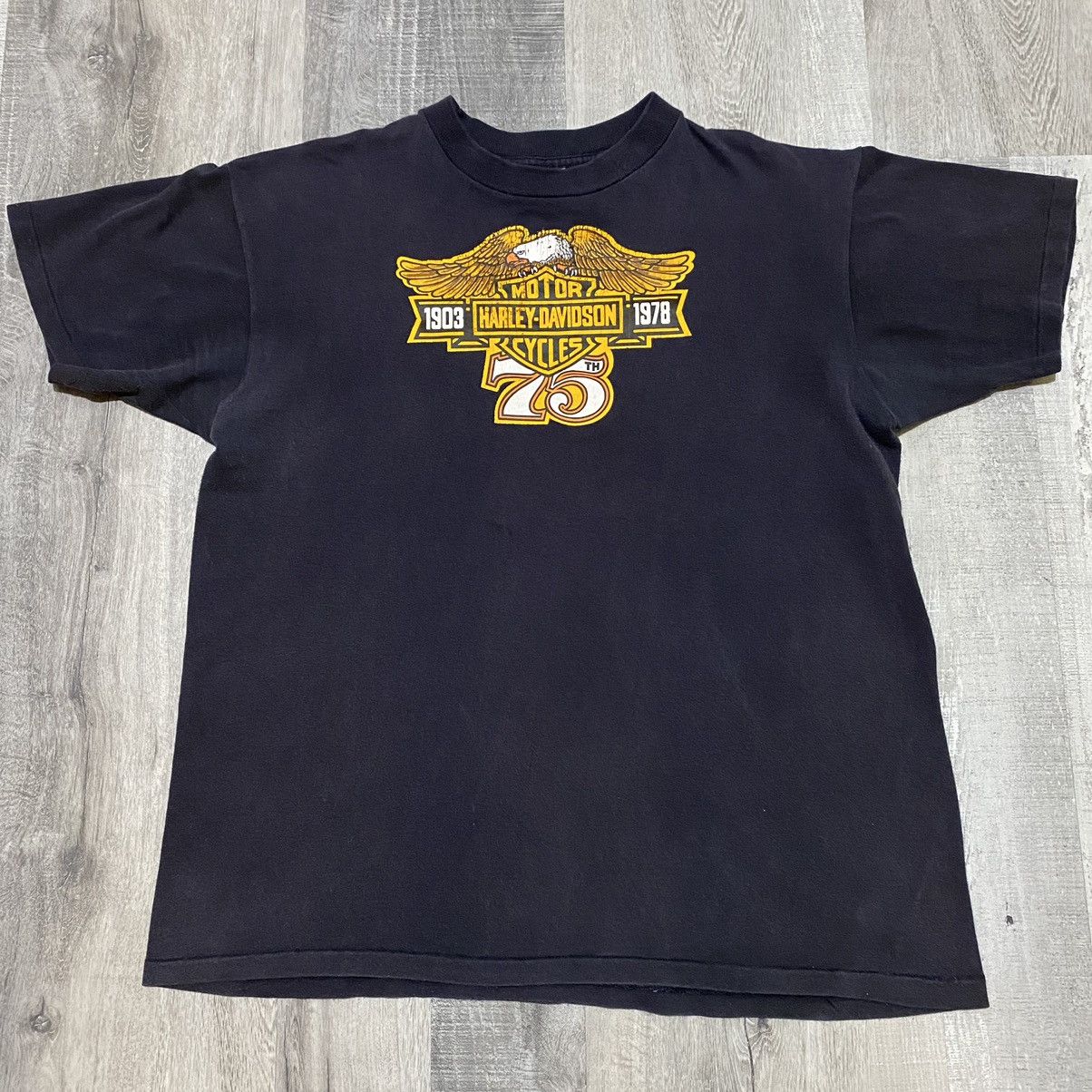 Harley Davidson × Vintage Harley-Davidson 1978 75th Black 70s RARE USA Biker T Shirt Size US XL / EU 56 / 4 - 1 Thumbnail