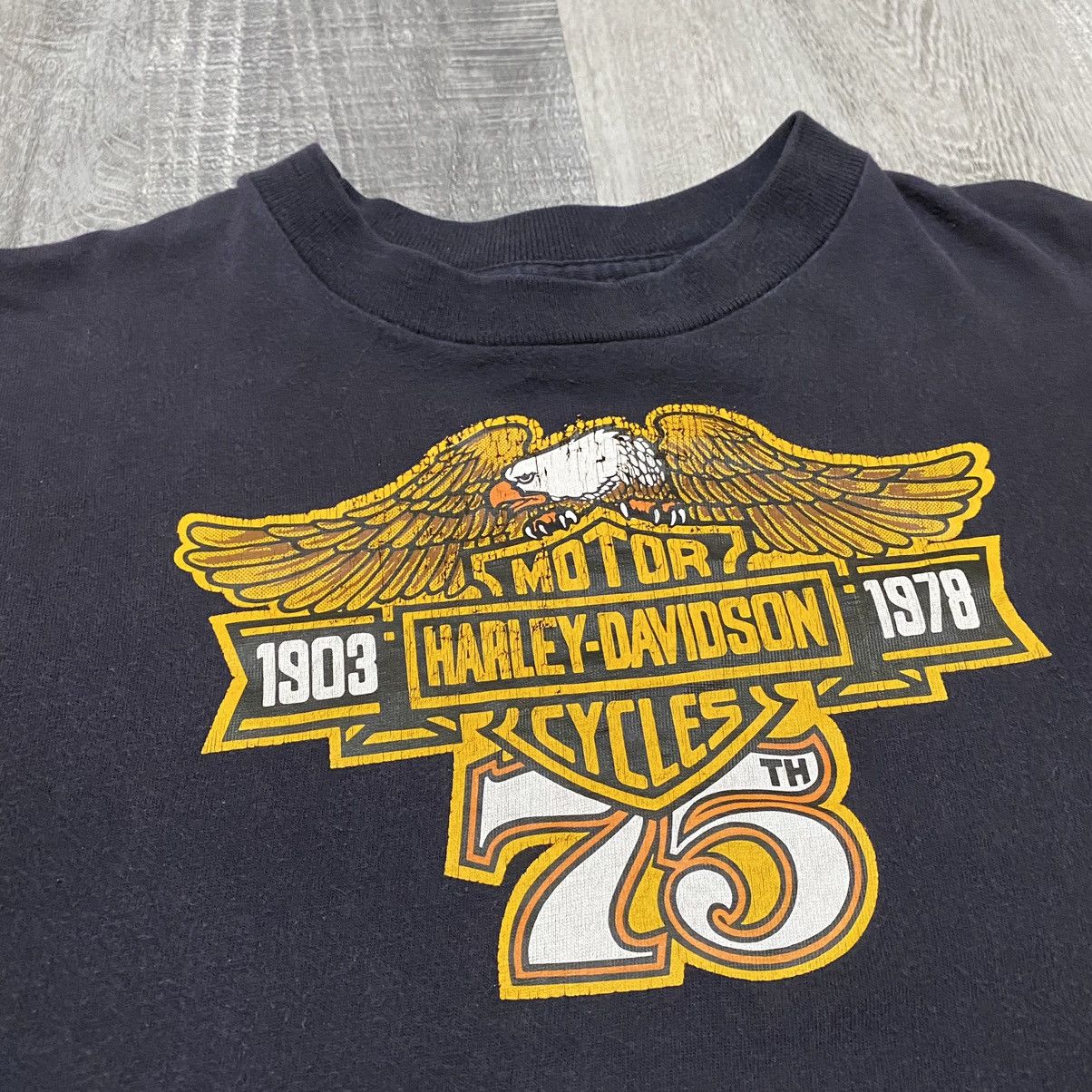 Harley Davidson × Vintage Harley-Davidson 1978 75th Black 70s RARE USA Biker T Shirt Size US XL / EU 56 / 4 - 3 Thumbnail