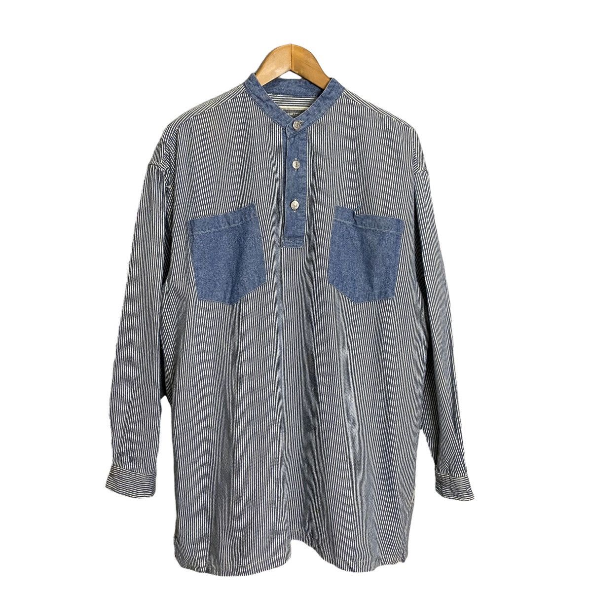 Japanese Brand vintage hickori henley shirt double pocket Size US L / EU 52-54 / 3 - 1 Thumbnail