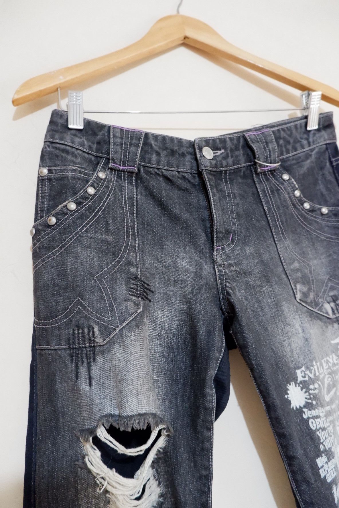 20471120 Y2K ALGONSQUINS Poem Distressed Jeans Size US 30 / EU 46 - 3 Thumbnail
