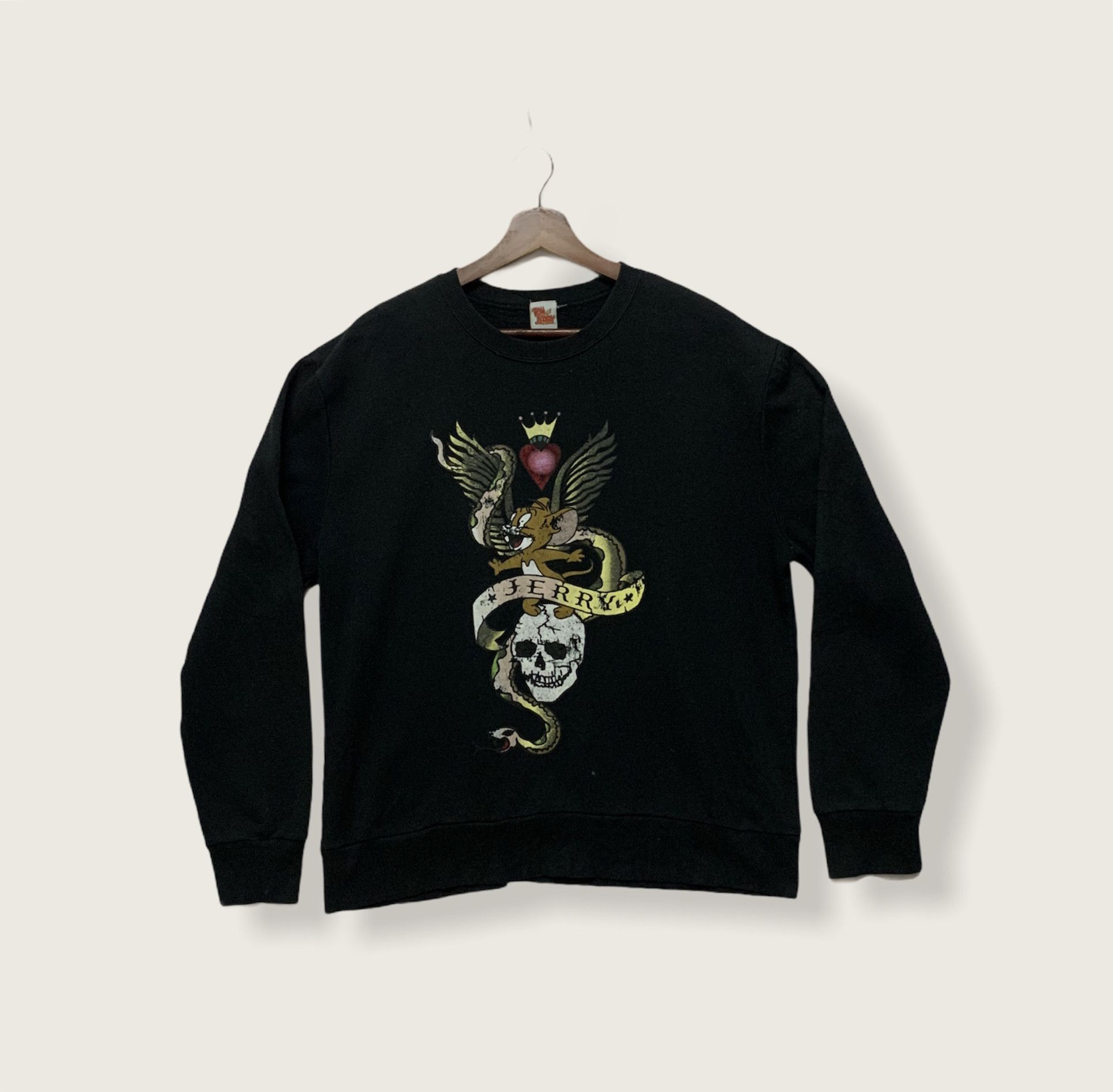 image of Series x Skulls Vintage Tom And Jerry X Ed Hardy Style Snake Skulls Sweater in Black (Size Large)