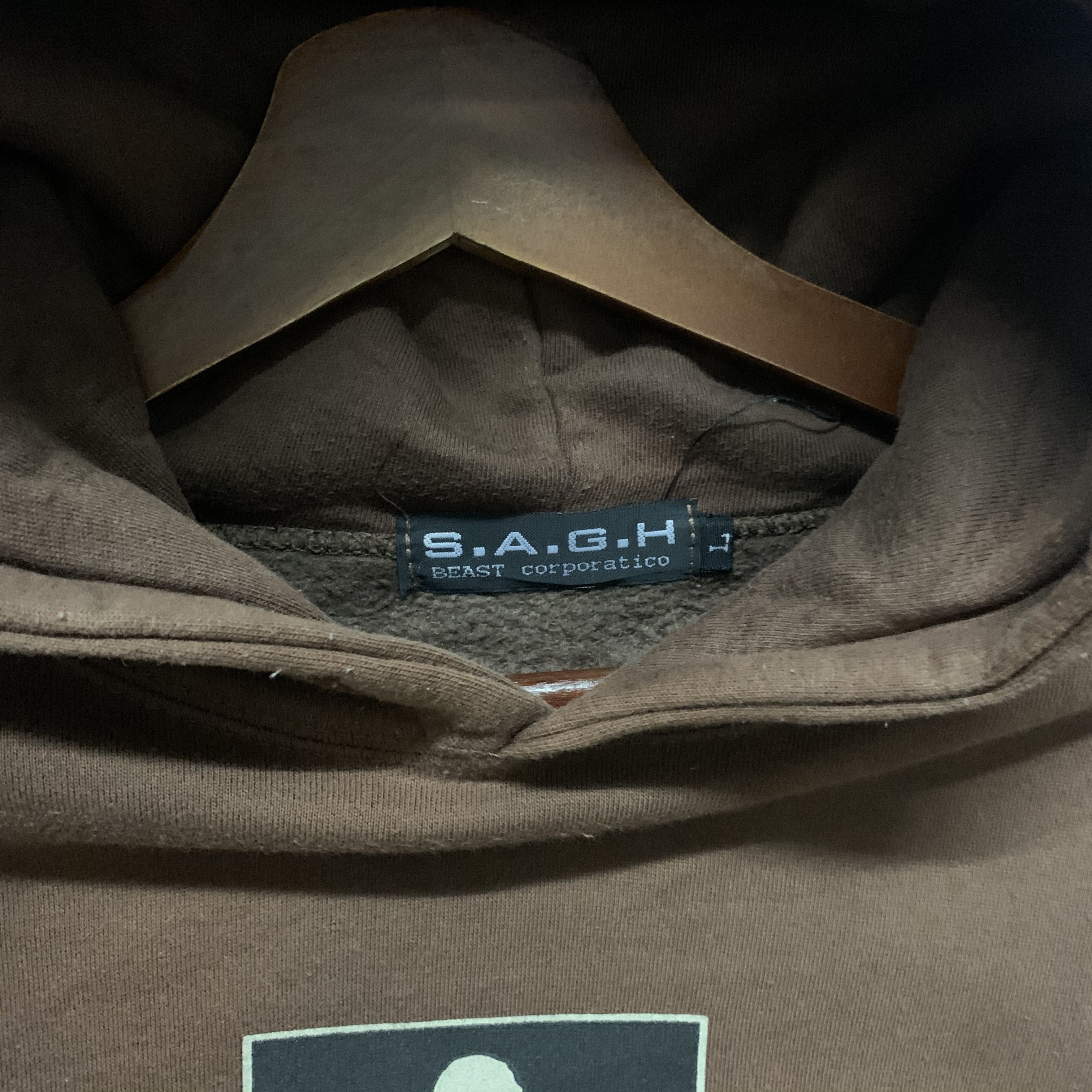 Japanese Brand S.A.G.H Brand Hooded Brown Sweatshirt Large Size Size US L / EU 52-54 / 3 - 5 Thumbnail