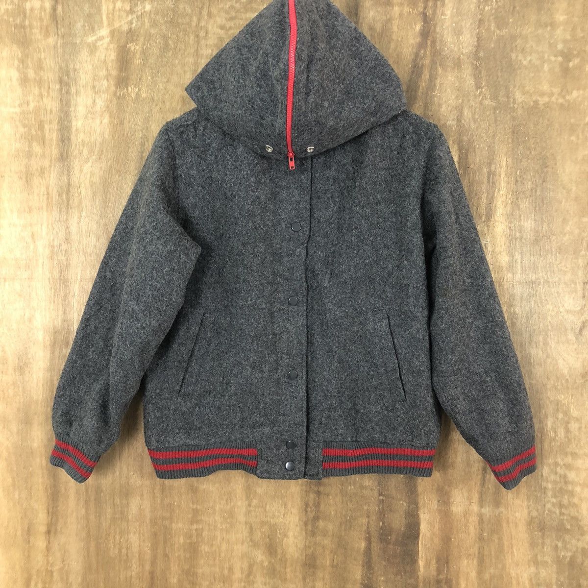 Japanese Brand × Vintage BONMARIEN GREY WOOL VARSITY JACKET HOODIES #1873 Size US M / EU 48-50 / 2 - 3 Thumbnail